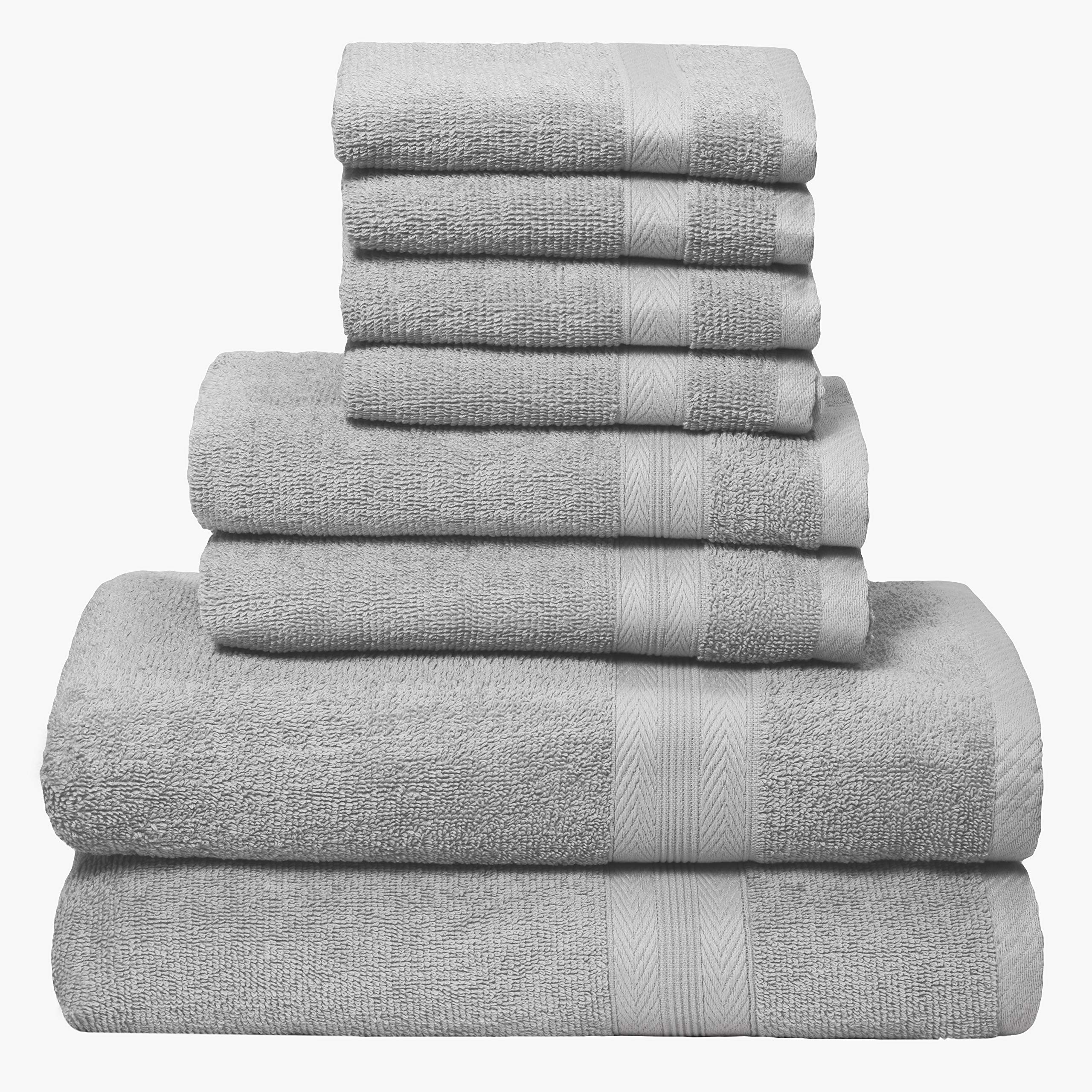 Boutiquo Light Grey Towel Set - 8 Piece Bathroom Towel Set - 100% Ring Spun Cotton, 2 Bath Towel 27X54, 2 Hand Towel 16X28 And 4