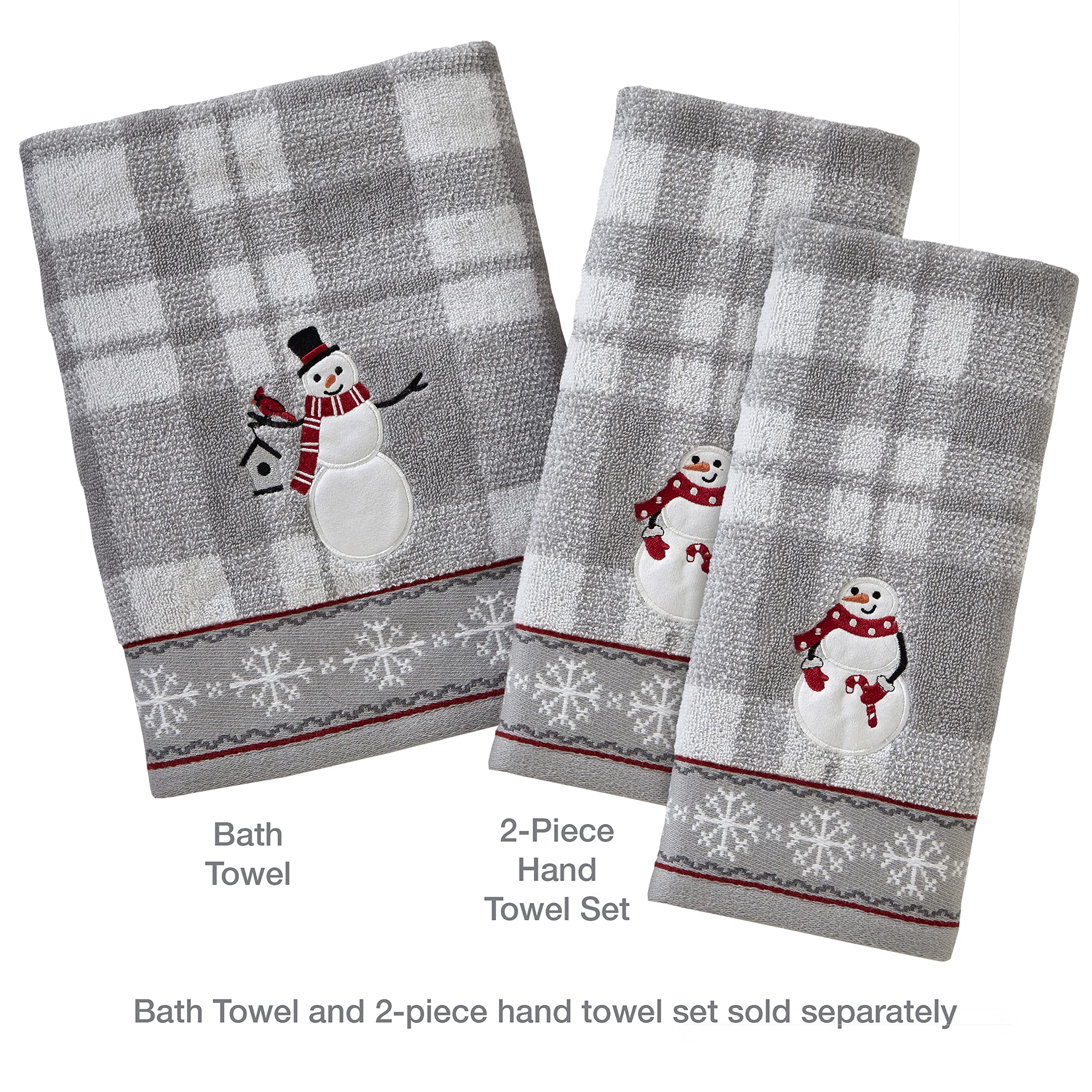 Skl Home Christmas/Winter Whistler Snowman Hand Towel Set For Bath/Kitchen/Bar & Gift, 16'' X 26'', Gray 2 Count