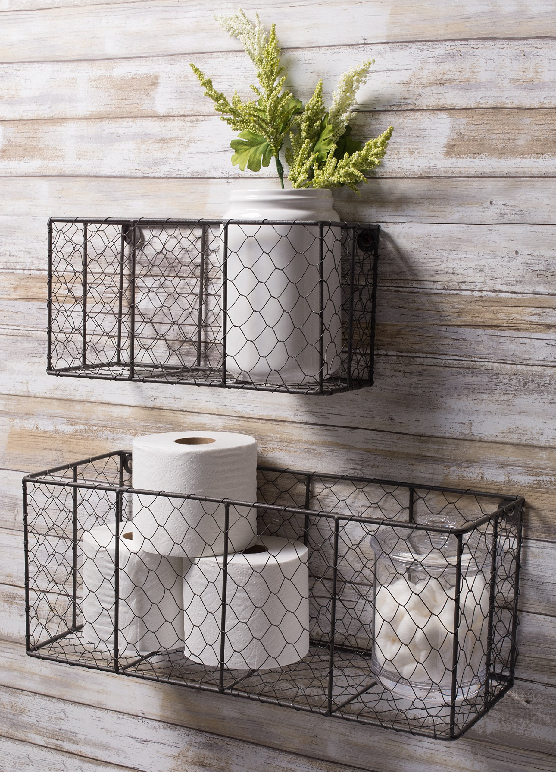 Dii Chicken Wire Collection Farmhouse Vintage Wall Baskets, Medium Basket, Vintage Grey