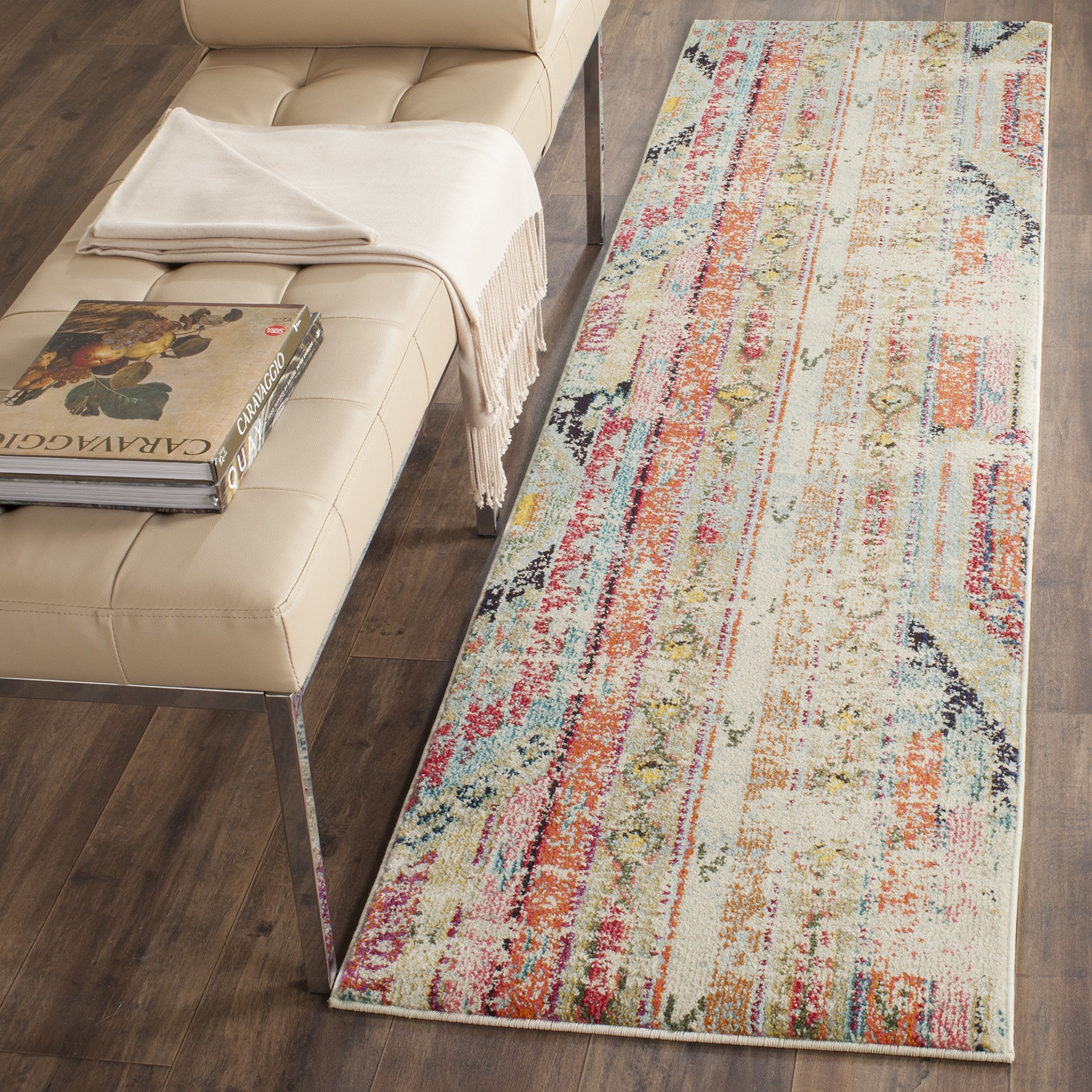 SAFAVIEH Monaco Collection Runner Rug - 22 x 14, Multi, Boho Chic Tribal Distressed Design, Non-Shedding & Easy Care, Ideal fo