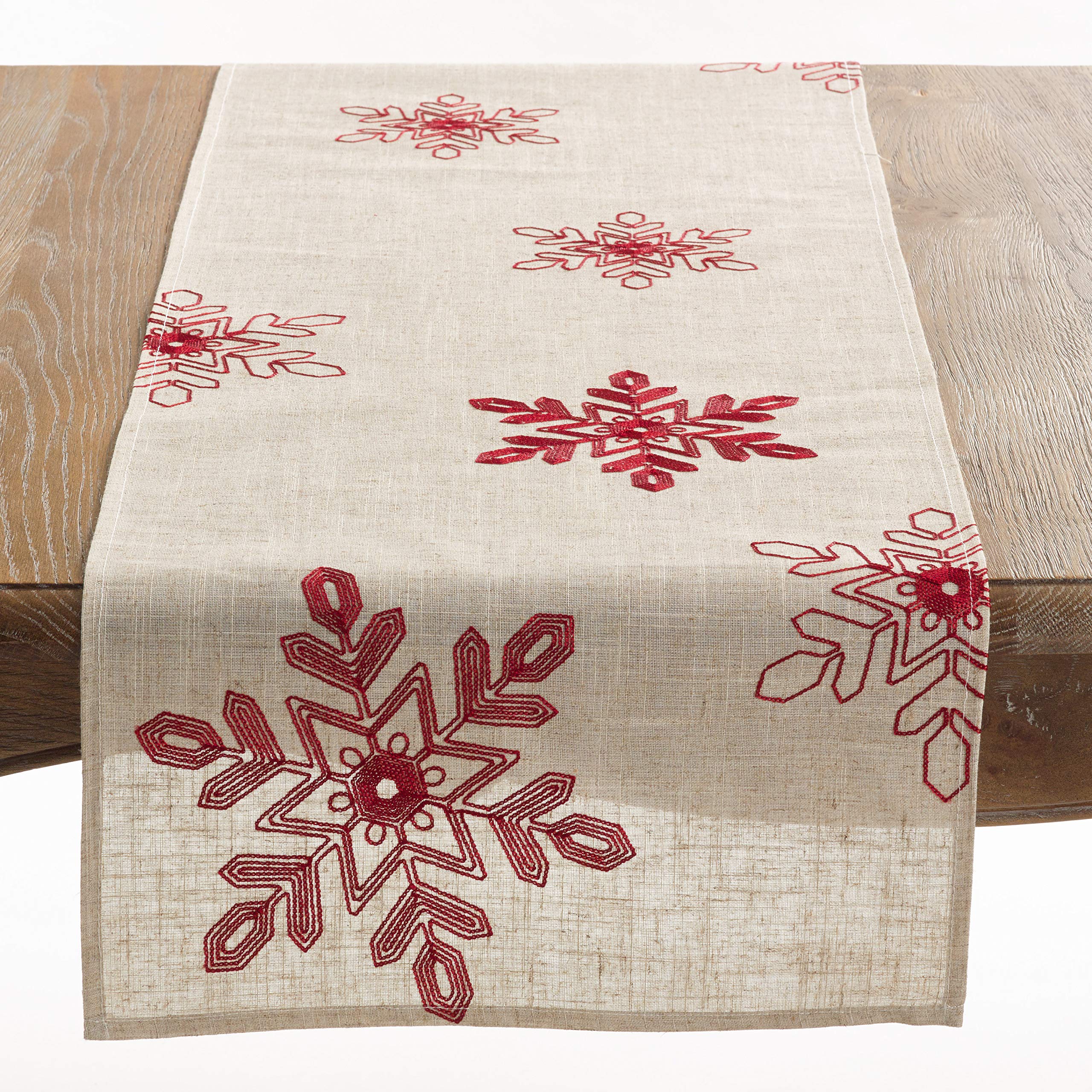 Saro Lifestyle 70197.R1654B Nivalis Collection Embroidered Snowflakes Table Runner, 16'' X 54'', Red