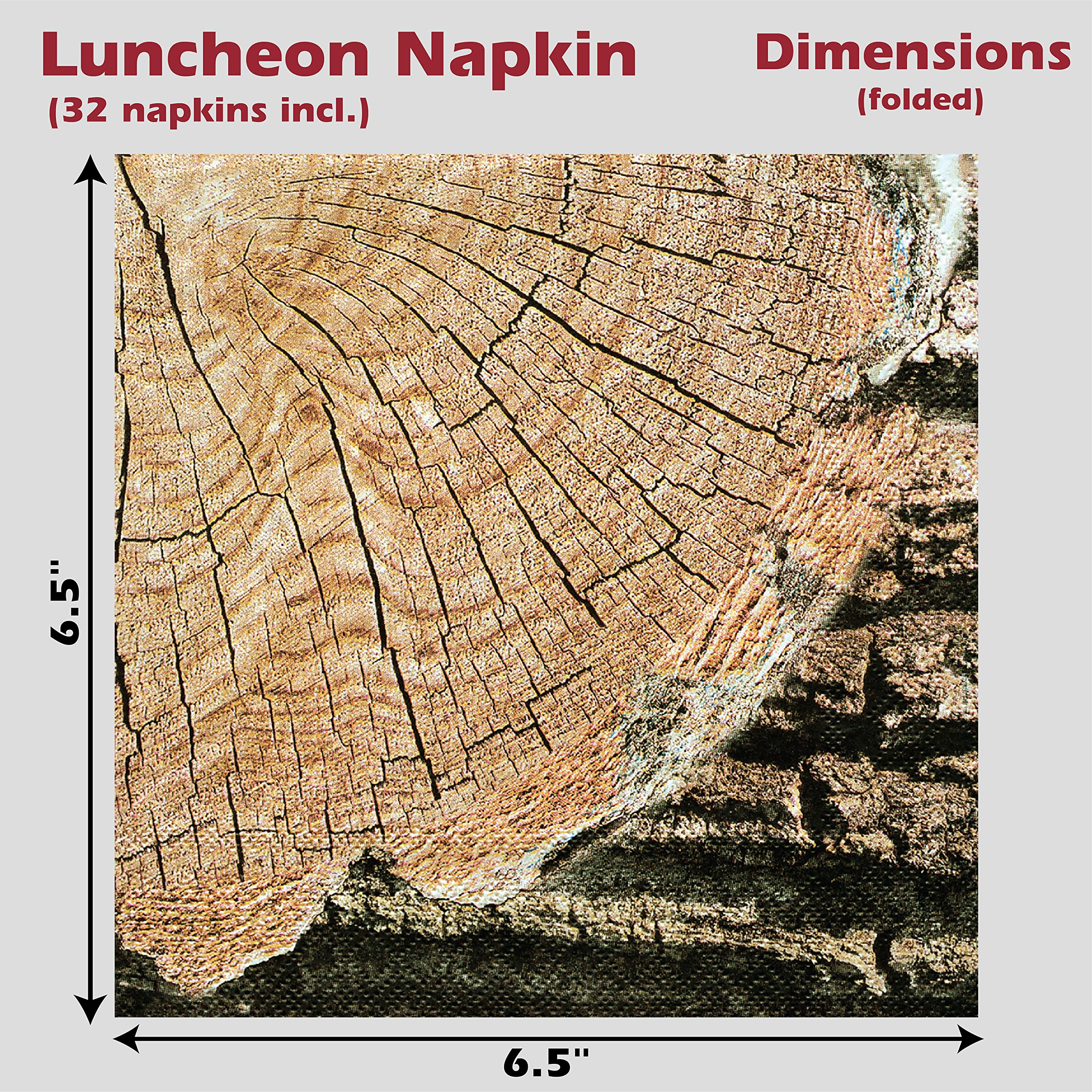 Rustic Tree Camping Napkins - 32 Pack Woodsy Napkins For Parties & Dinners - 6.5 Inch Tree Cross-Section Napkin - Highly Absorbe