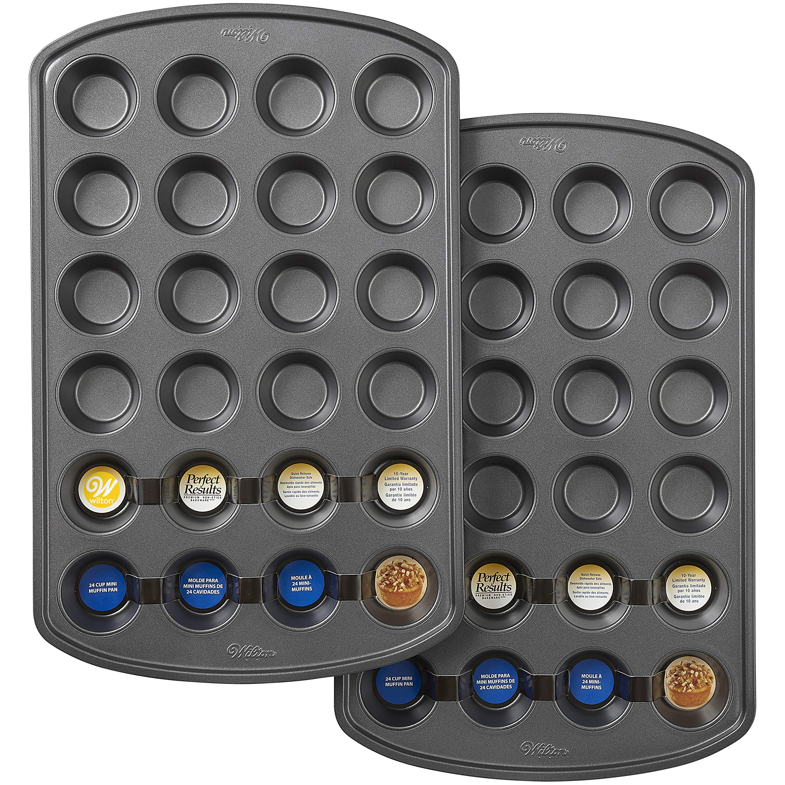 Wilton Perfect Results Premium Set Of 2 Non-Stick Mini Muffin Pans, 24-Cup Cupcake Pans, Steel
