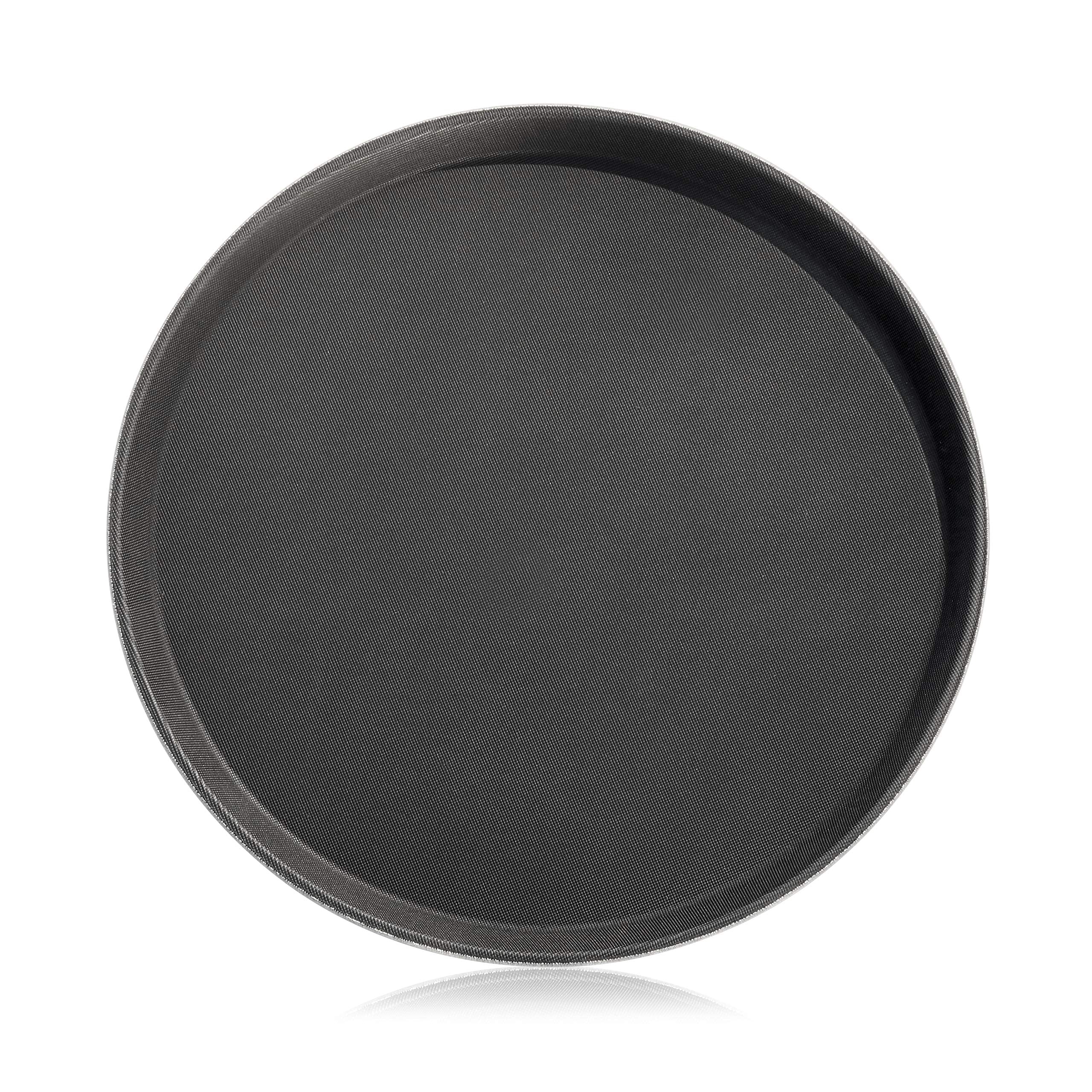 New Star Foodservice 24913 Non-Slip Tray, Plastic, Rubber Lined, Round, 11-Inch, Black