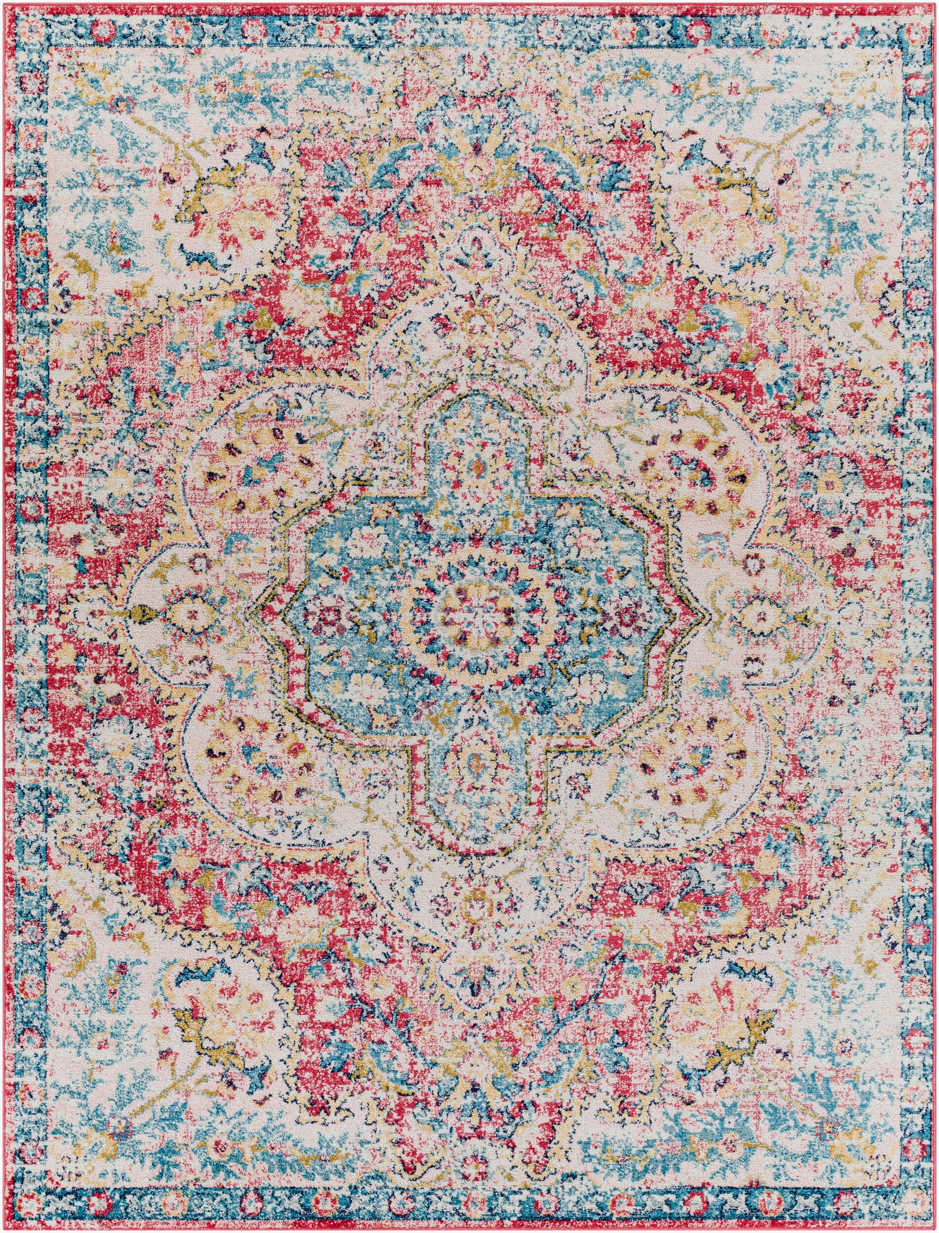 Livabliss Area Rugs - 5x7 Romaine Vintage Boho Rose Navy Sky Blue Area Rug for Living Room Bedroom - Floral Medallion Stain Resi