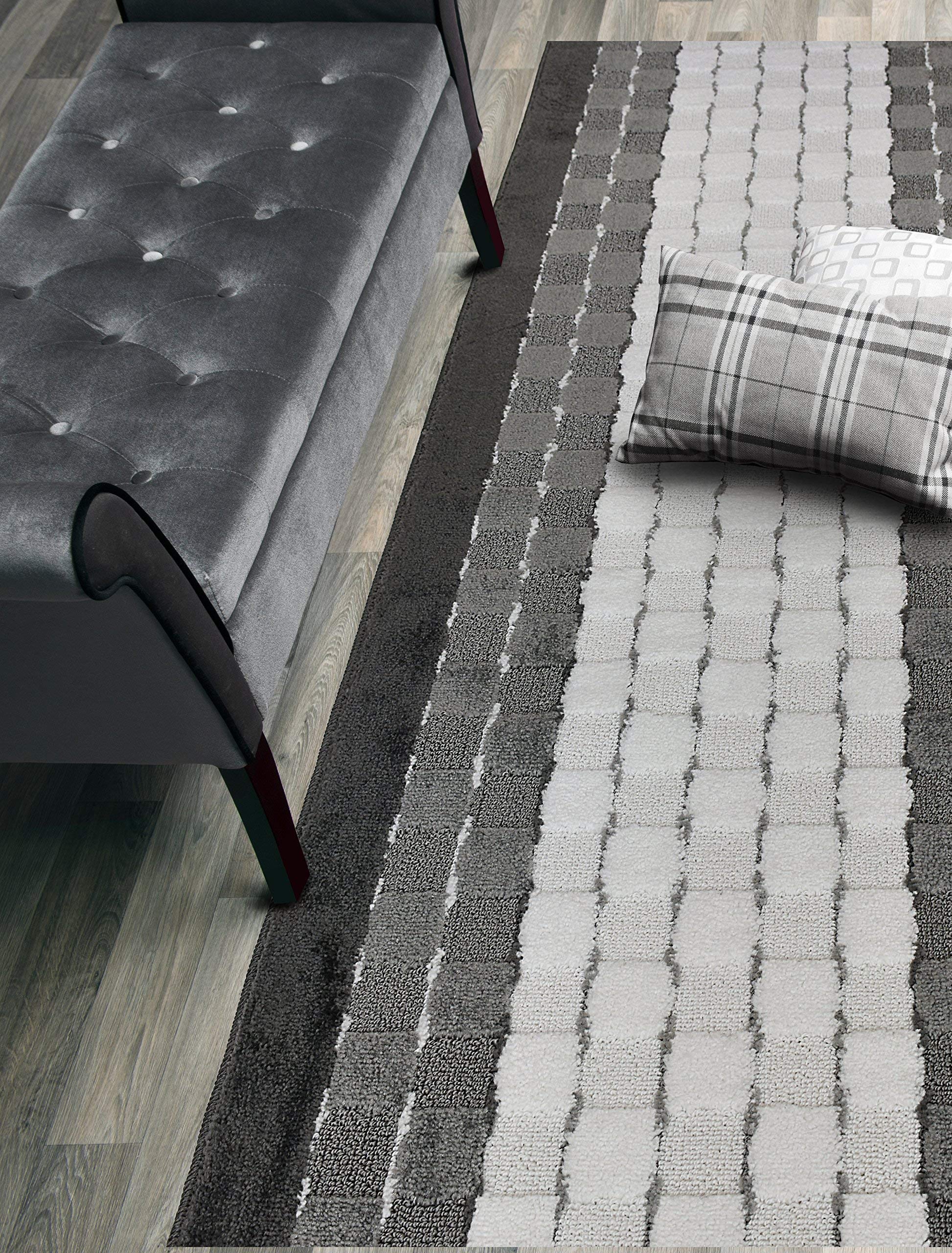 ORFA HOME Custom Size Hallway Runner Rug, Slip Resistant Rubber Back, 26 Inch Wide x Your Choice of Length Size, Checkered Anthr