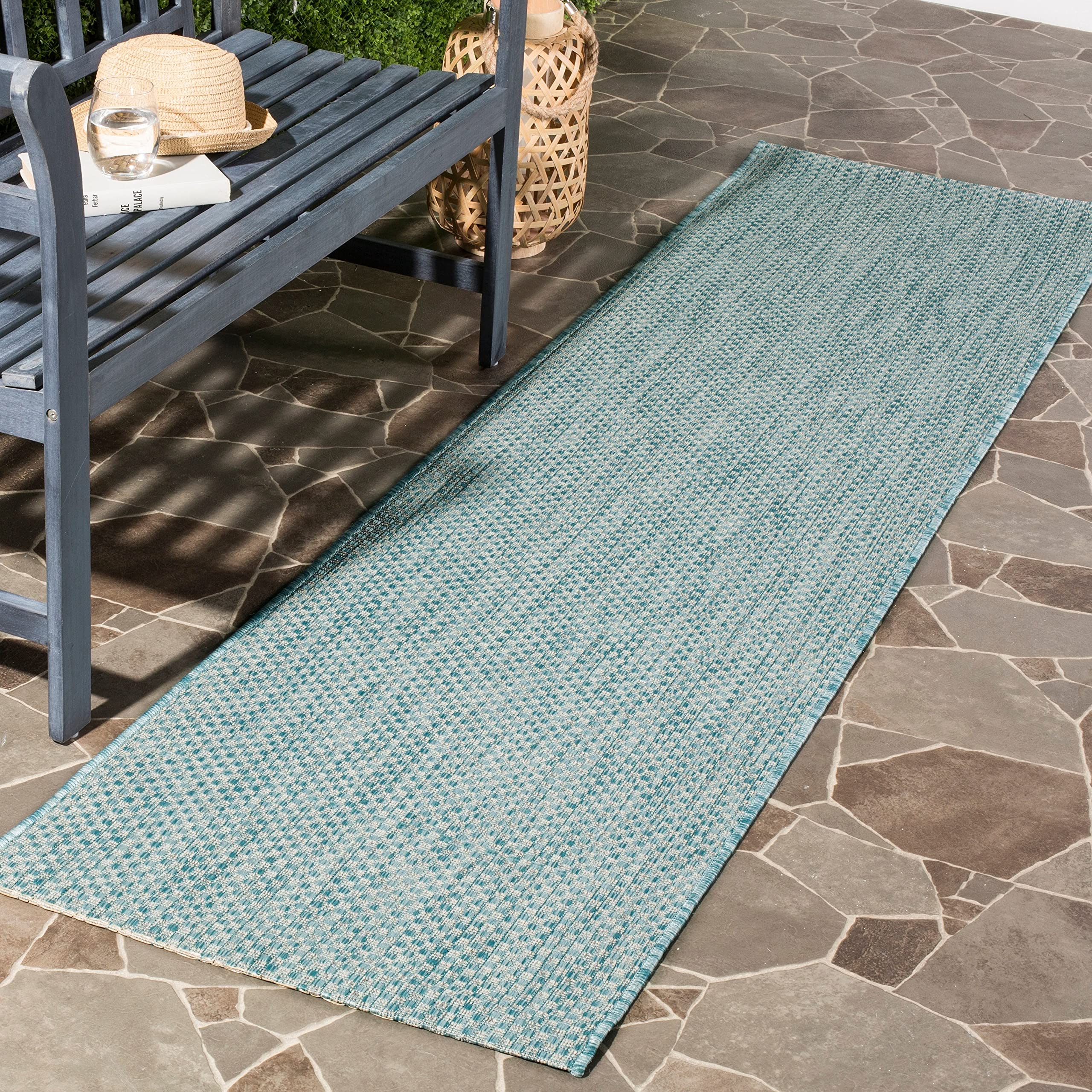 SAFAVIEH Courtyard Collection 23 x 20 Aqua/Grey CY8521 Indoor/ Outside Waterproof Easy cleansingPatio Backyard Mudroom Runner 