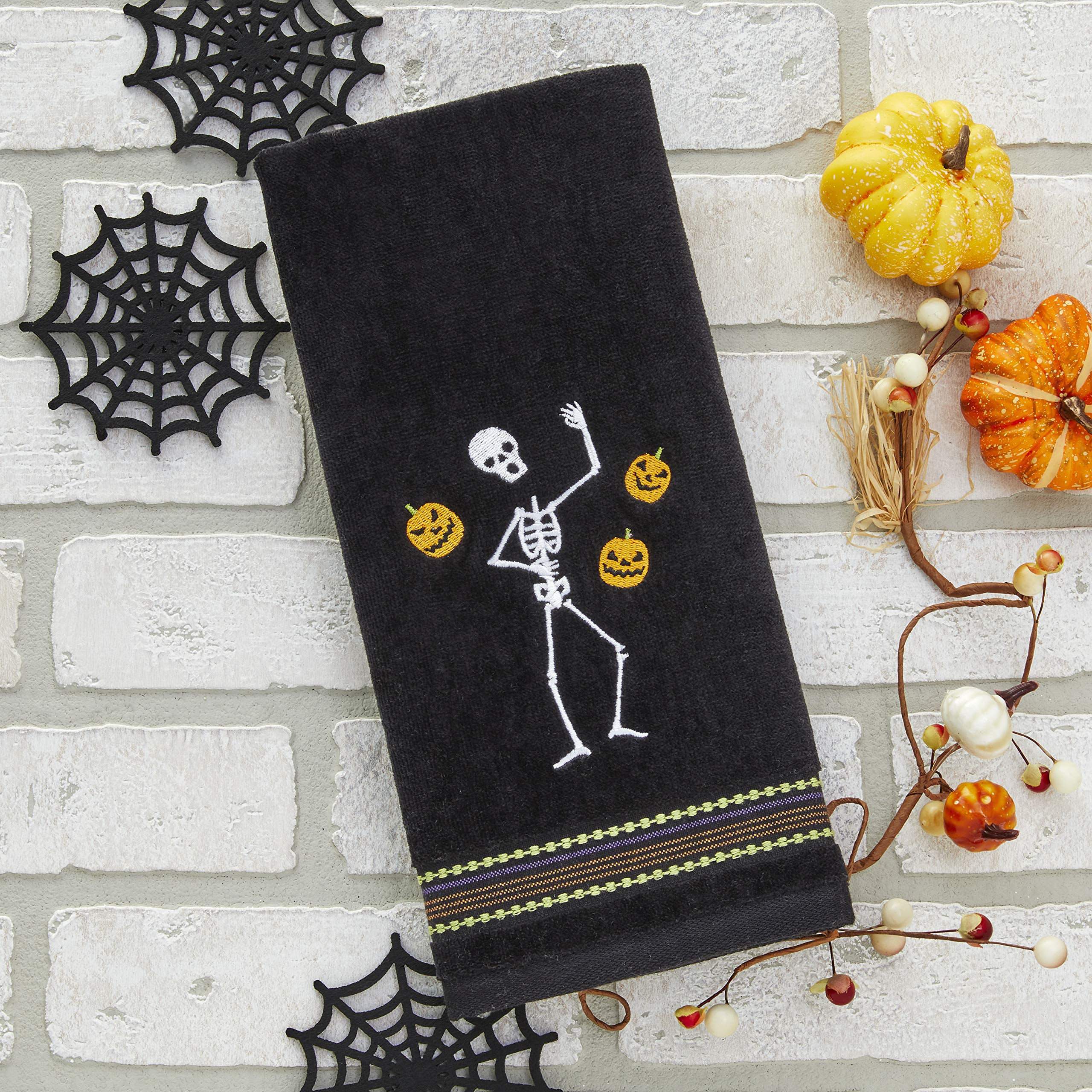 SKL Home by Saturday Knight Ltd. Juggling Skeleton Hand Towel Set  Black 2 Pack