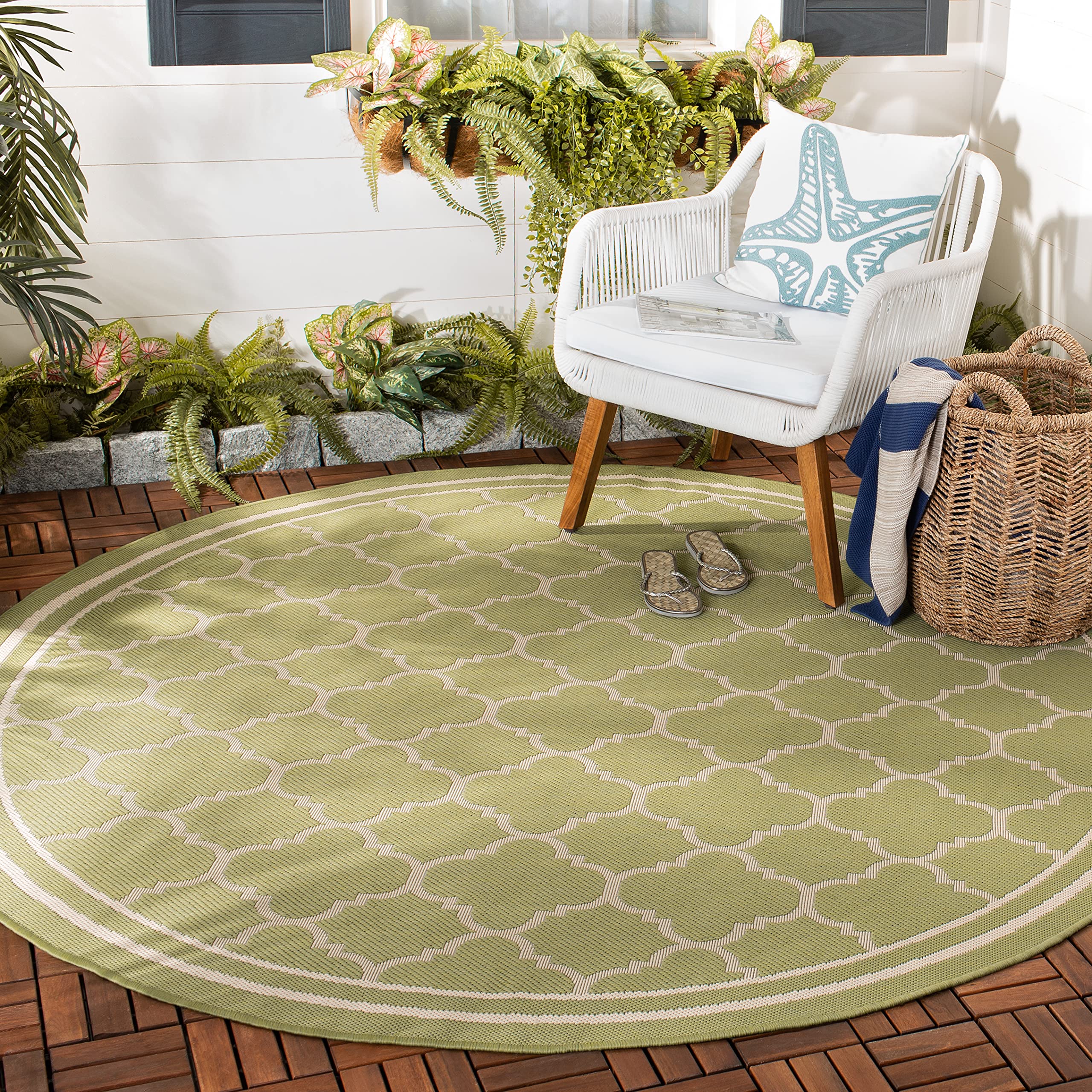 SAFAVIEH Courtyard Collection 53 Round Green/Beige CY6918 Trellis Indoor/ Outdoor Splashproof Easy Scrubbing Patio Backyard Mud