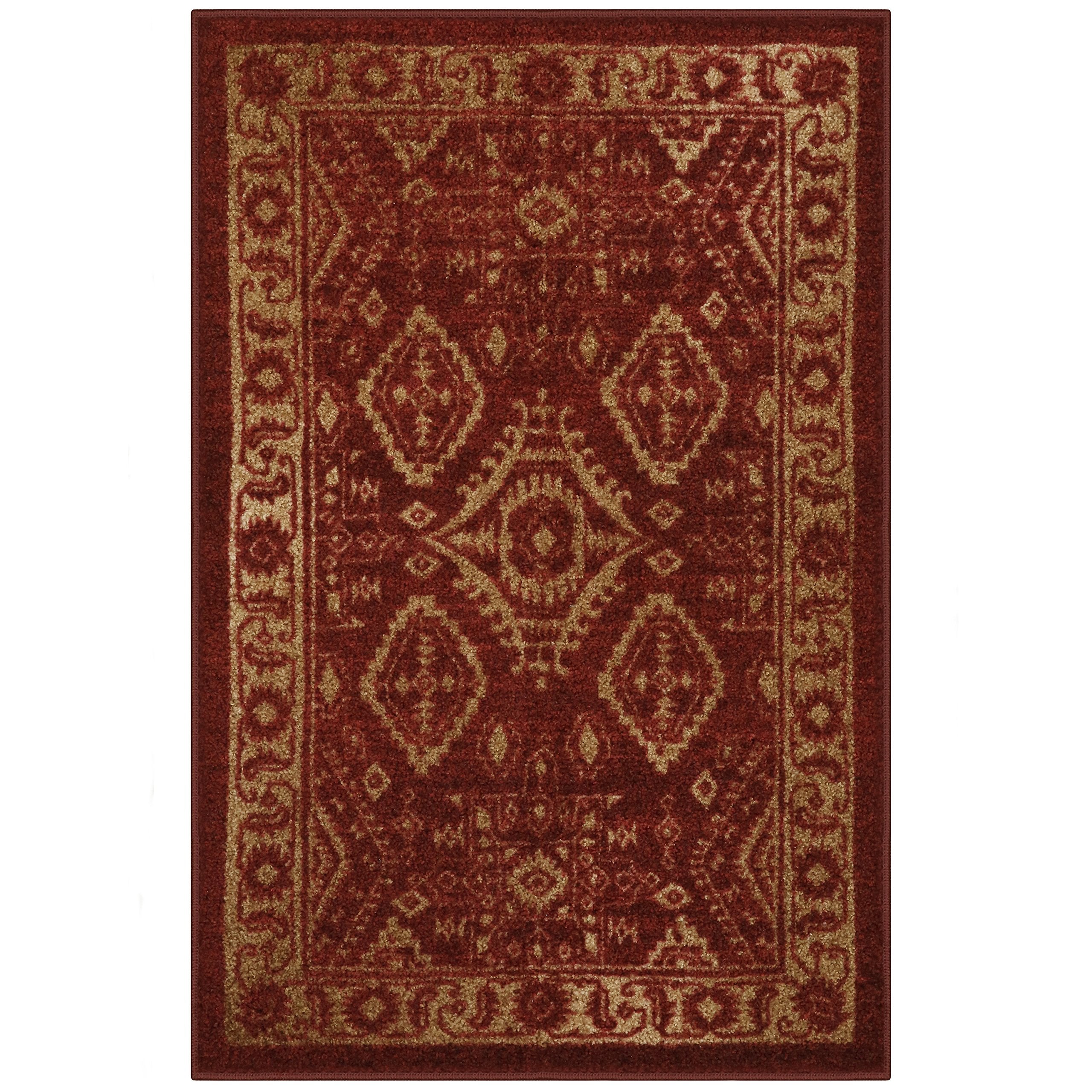 Maples Rugs Georgina Traditional Kitchen Rugs Non Skid Accent Area Carpet [Made in USA], 26 x 310, Red/Gold