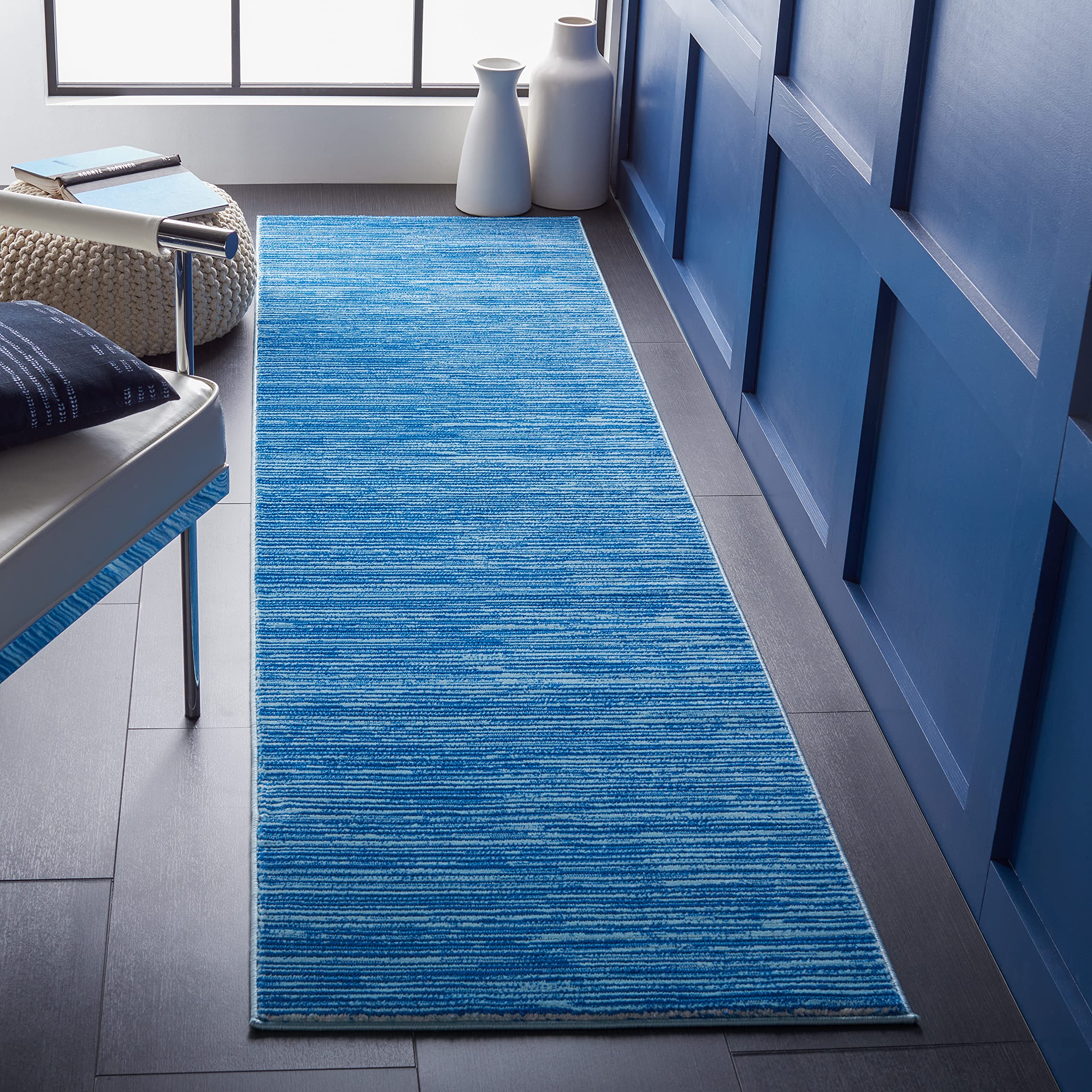 Safavieh Vision Collection Runner Rug - 22 x 12, Blue, Modern Ombre Tonal Chic Design, Non-Shedding & Easy Care, Ideal for Hig