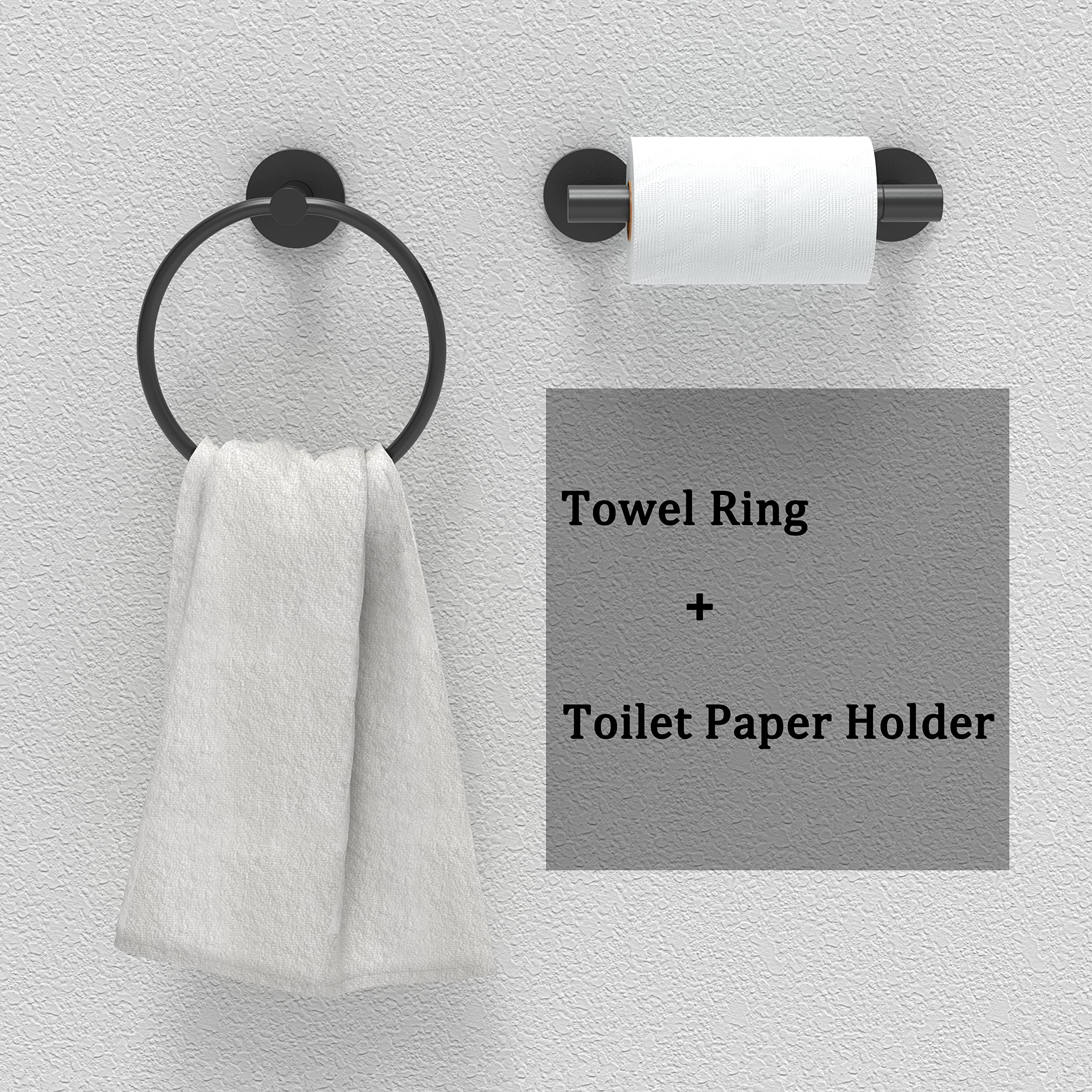 Rarxtr Matte Black Toilet Paper Holder & Towel Ring Sus304 Stainless Steel 2Pc Bathroom Hardware Set With Double Post Pivoting T