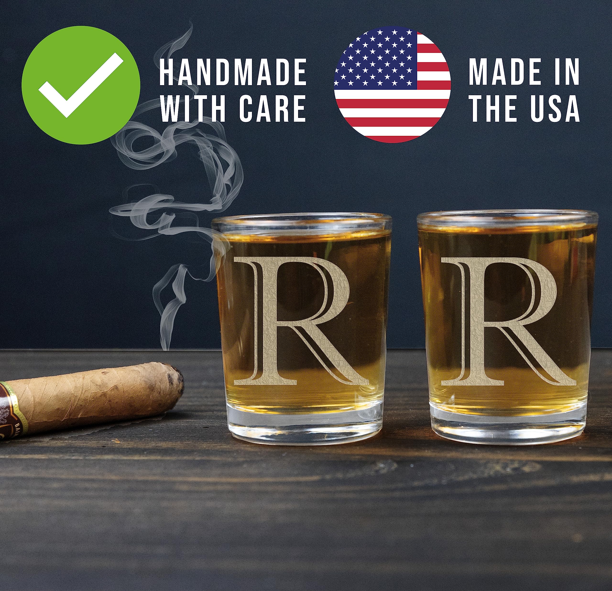 2Pk Etched Monogram 2.5Oz Shot Glasses (Letter R) A-Z Personalized Shot Glass, Custom Shot Glasses, Set Of Two Shot Glasses, Ini