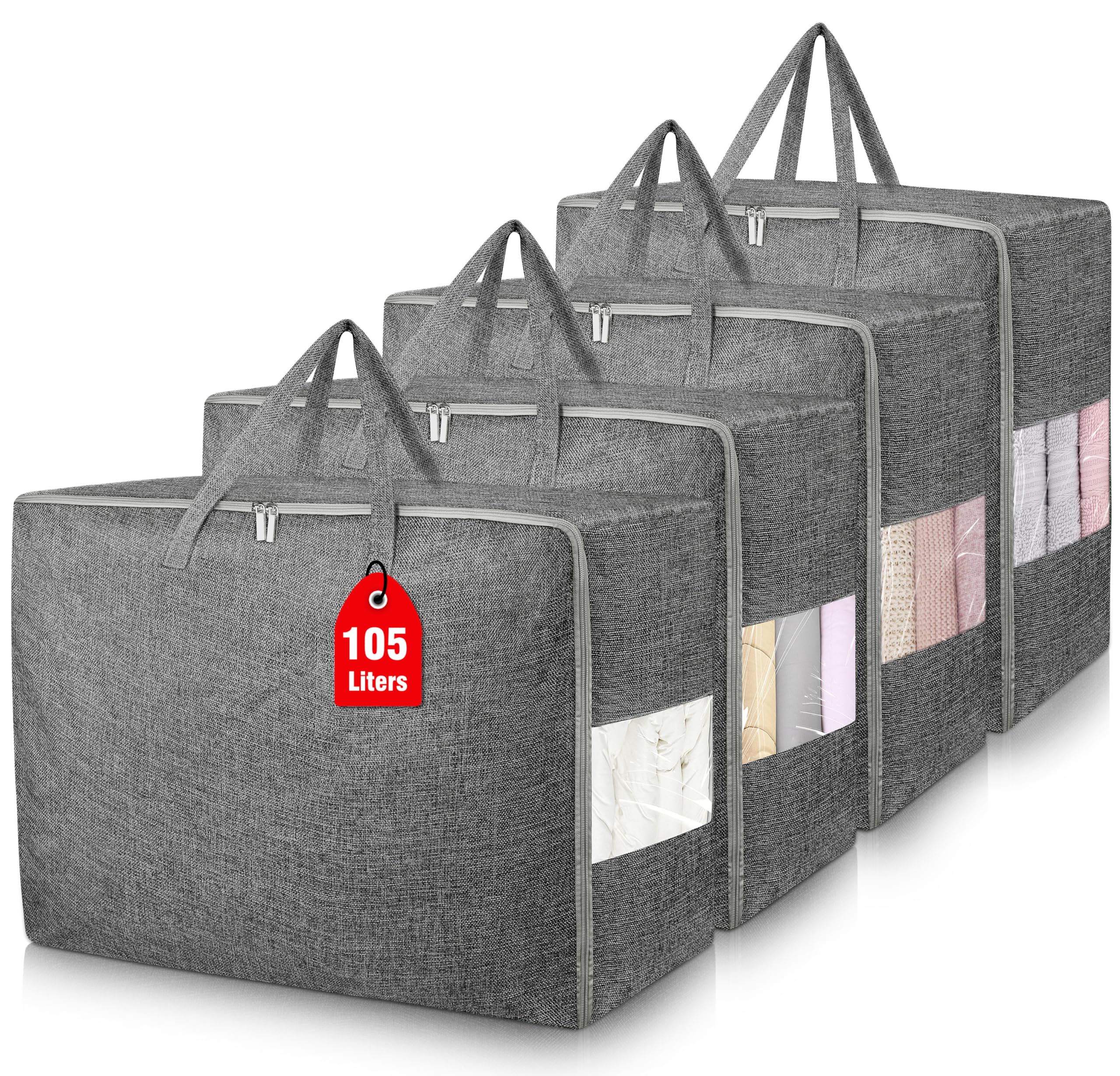 4Pack 105L Extra Large Storage Bags, Folding Comforter Blanket Storage Bags Closet Organizers and Storage Containers for Clothes