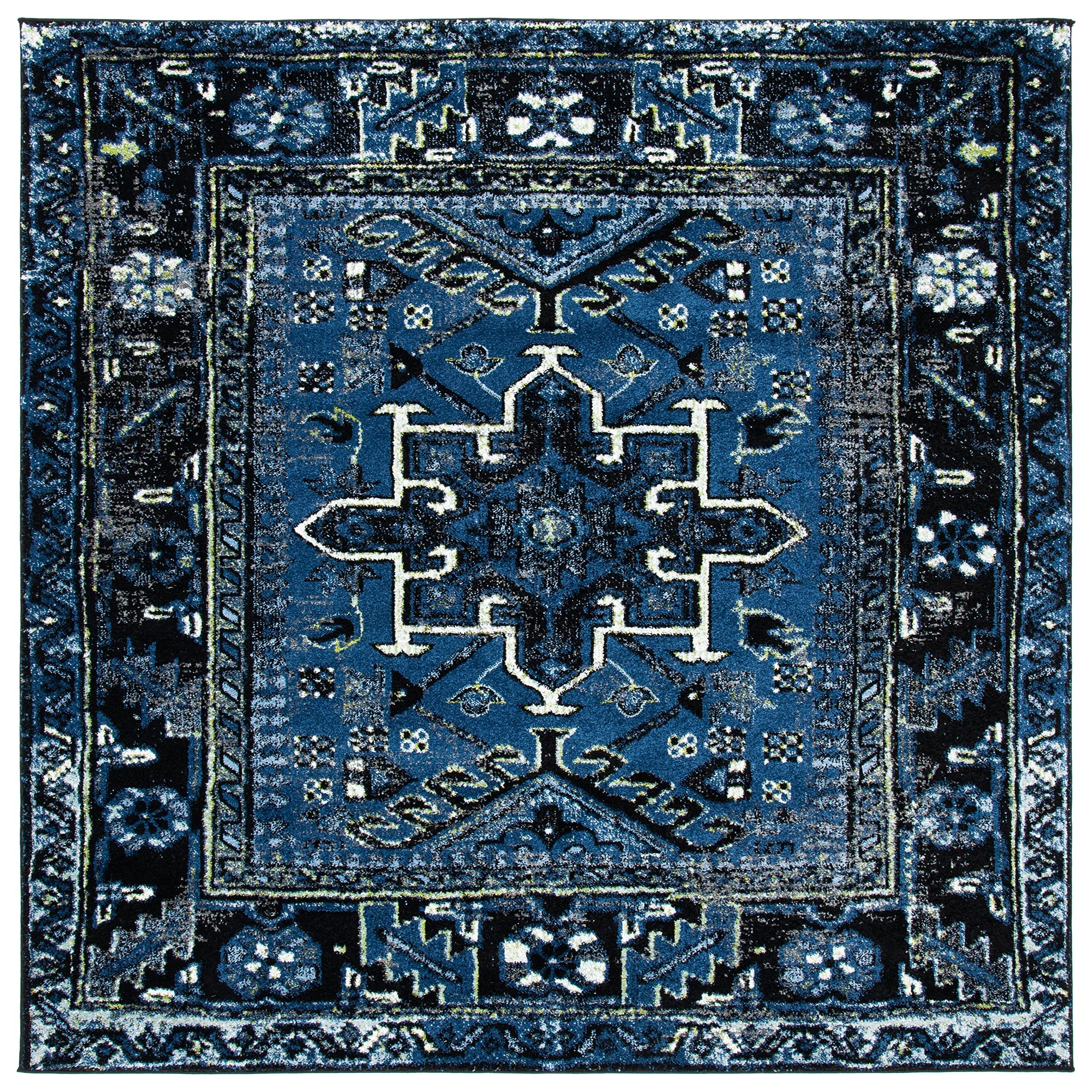 SAFAVIEH Vintage Hamadan Collection 3 Square Light Blue/Black VTH211N Oriental Traditional Persian Non-Shedding Living Room Bed