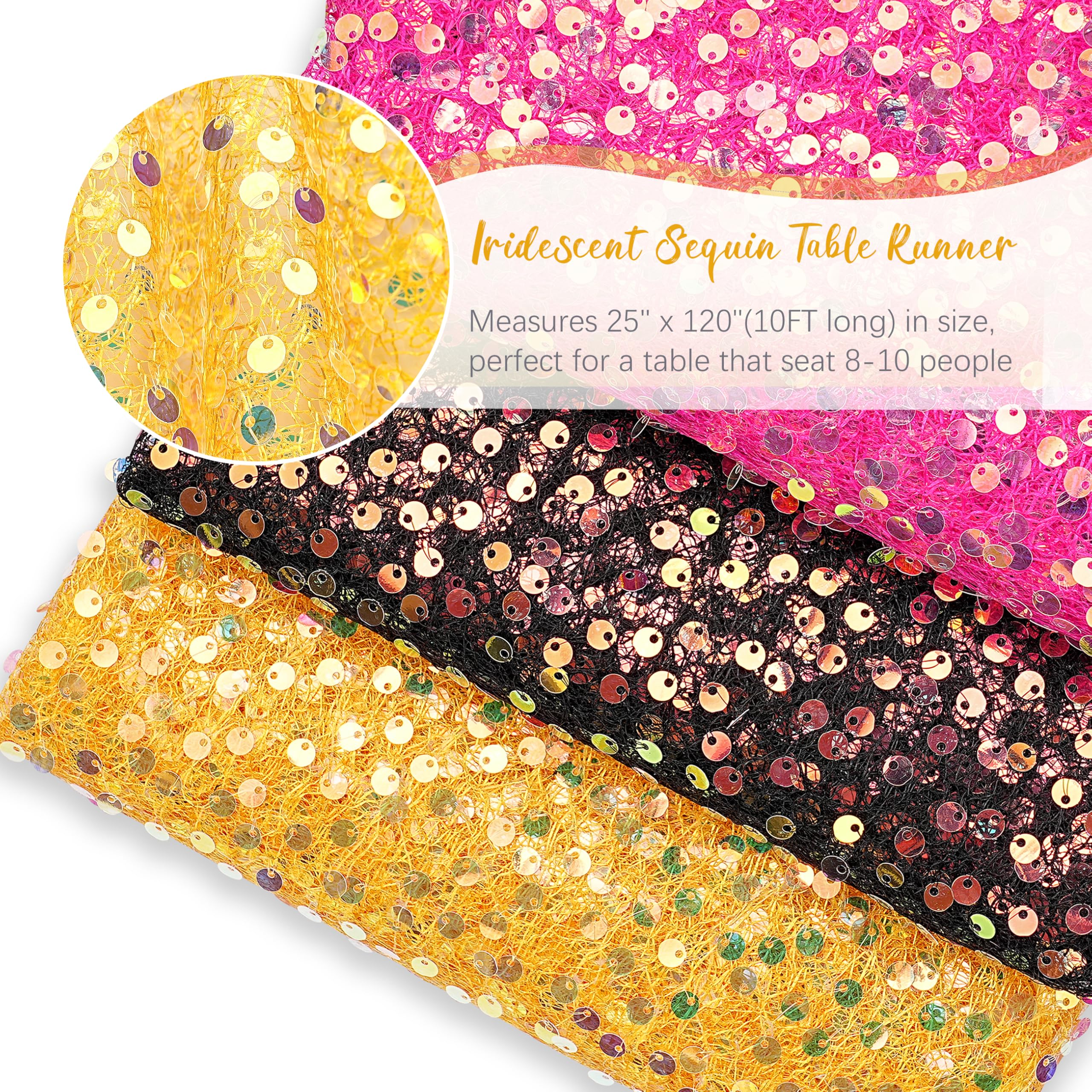 Gold Table Runner 25x120 Iridescent Sequin Table Runner Sparkly Glitter Fabric for Wedding Birthday Party Thanksgiving Day Decor