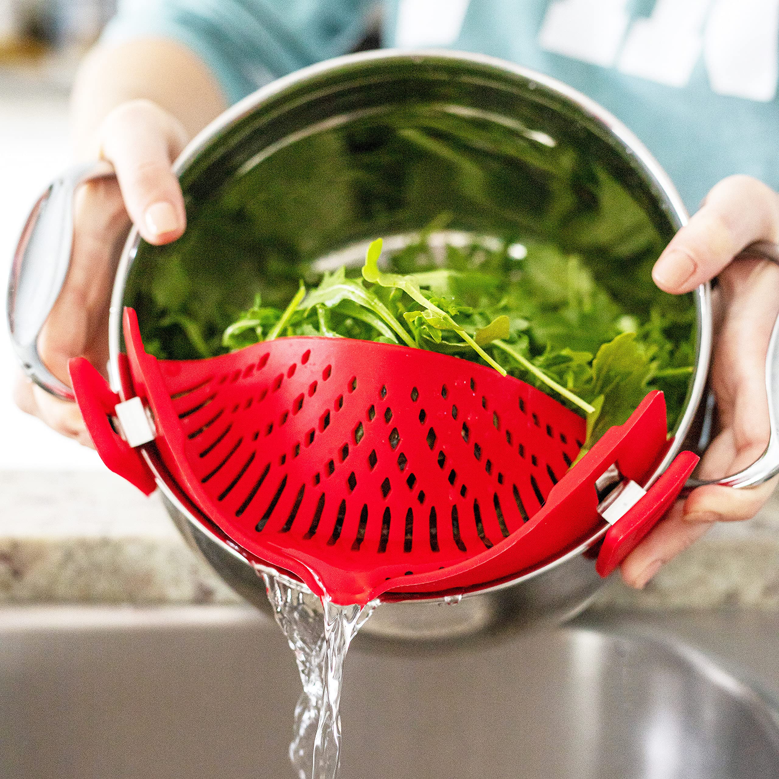 Clip On Pasta Strainer Silicone - Universal Fit For All Pots And Bowls | Snap On Drainer For Pasta, Meat, Vegetables, Fruit | Si