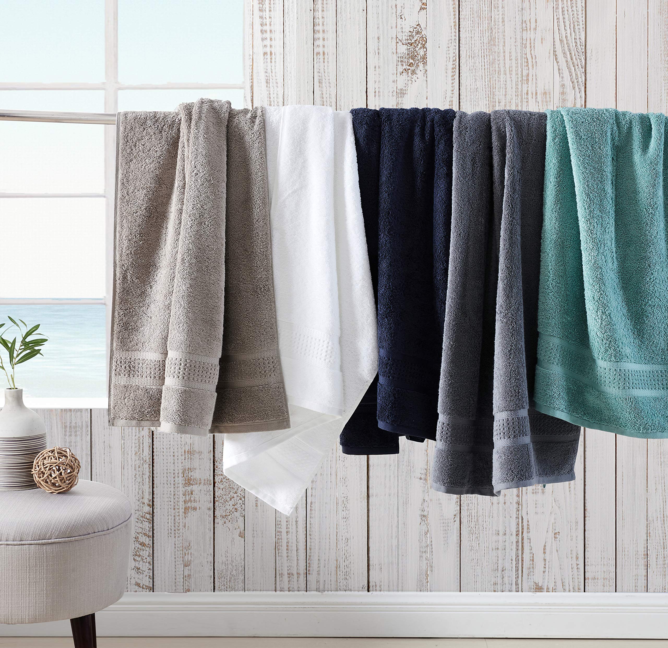 Nautica - 6 Piece Bath Towels  Absorbent & Fade Resistant Cotton Towel Set  Fashionable Bathroom Decor (Oceane Navy  6 Piece)