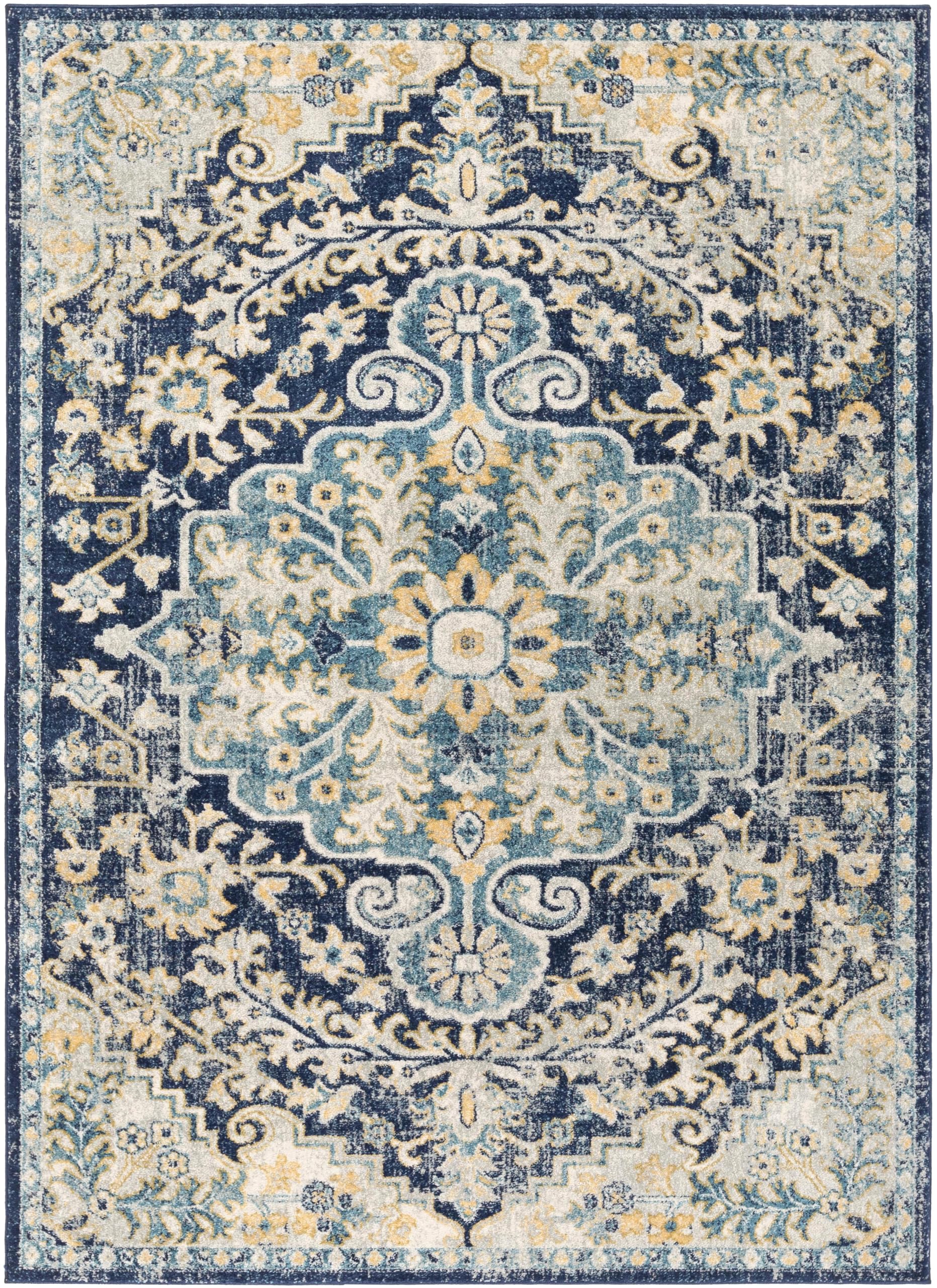 Livabliss Area Rugs - 7x9 Odelia Vintage Boho Blue Aqua Slate Area Rug for Living Room Bedroom - Floral Medallion Stain Resistan