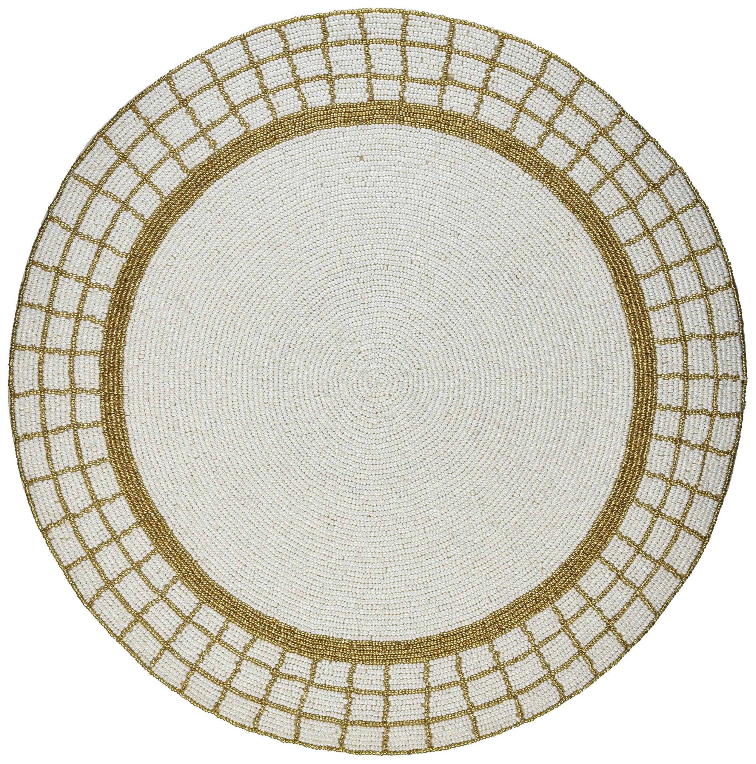 Kianni Decor Check Round Placemat, White And Gold