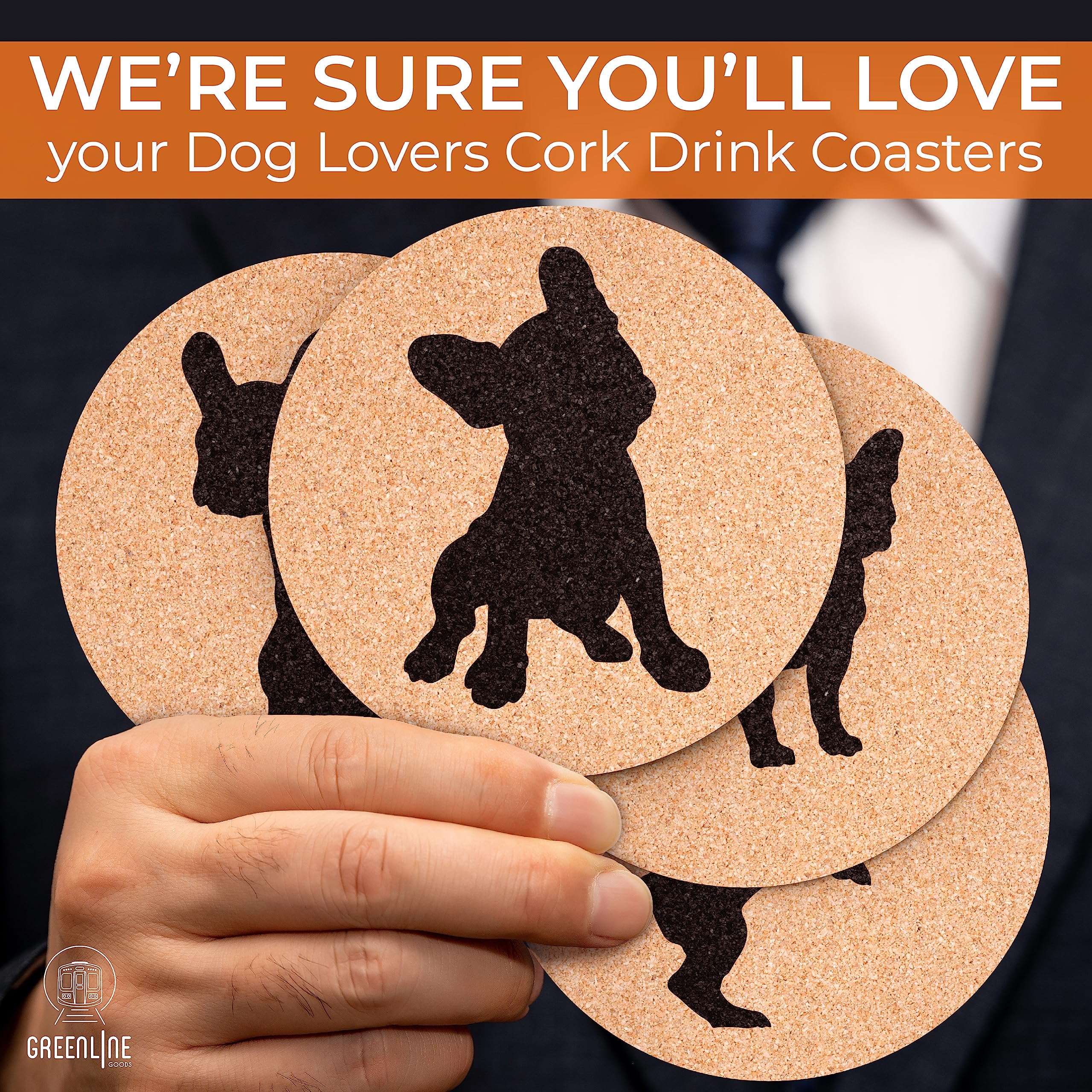 Greenline Goods French Bulldog Lovers Cork Drink Coasters - Set Of 4 Dog Coasters With Protective Bottom - French Bulldog Decor
