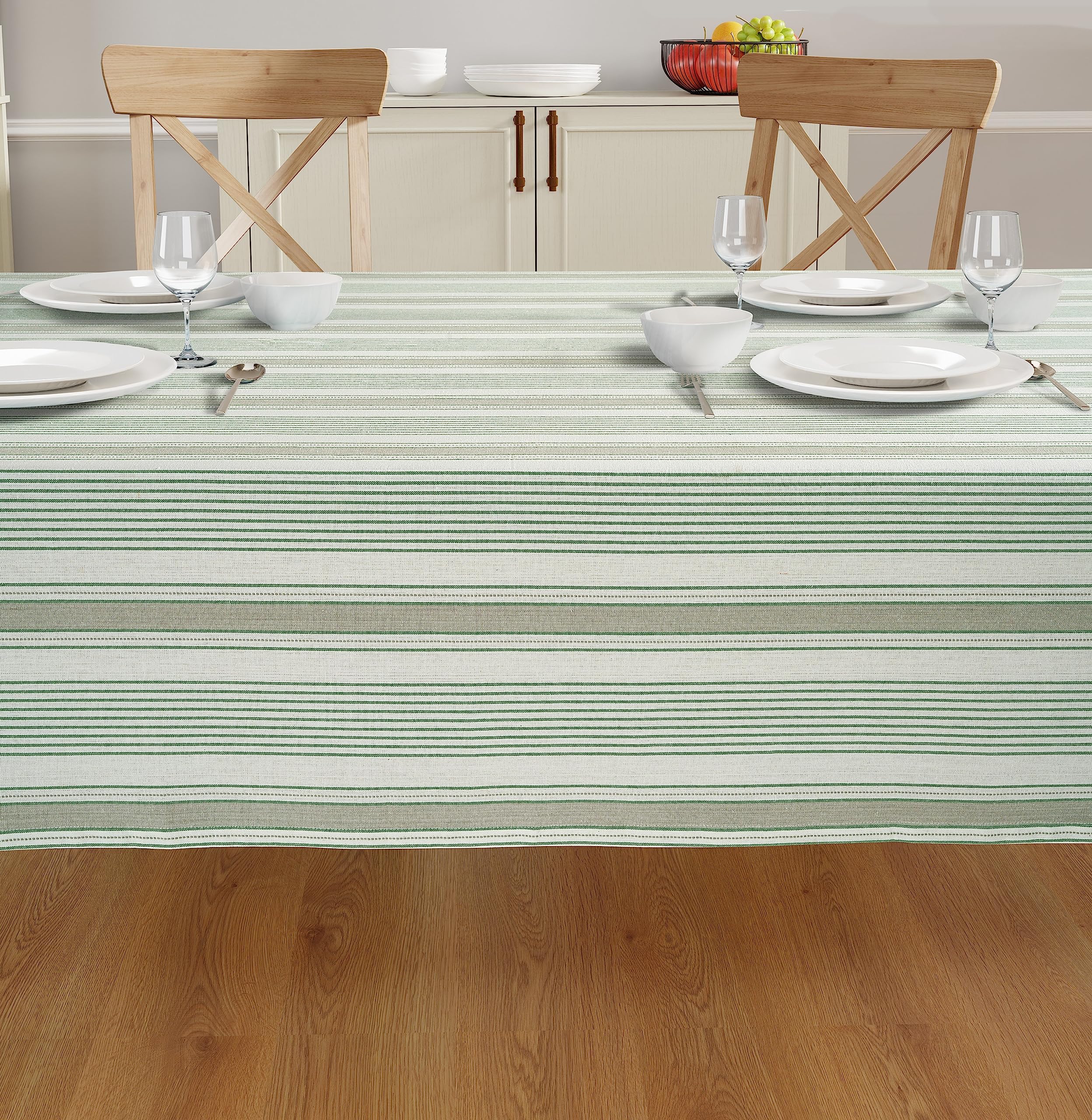 Casa De Lan Cotton Table Cloth - Rectangle Table Cover - Dobby Stripe Cover - Cotton Mitered Stitched - Table Covers For Kitchen