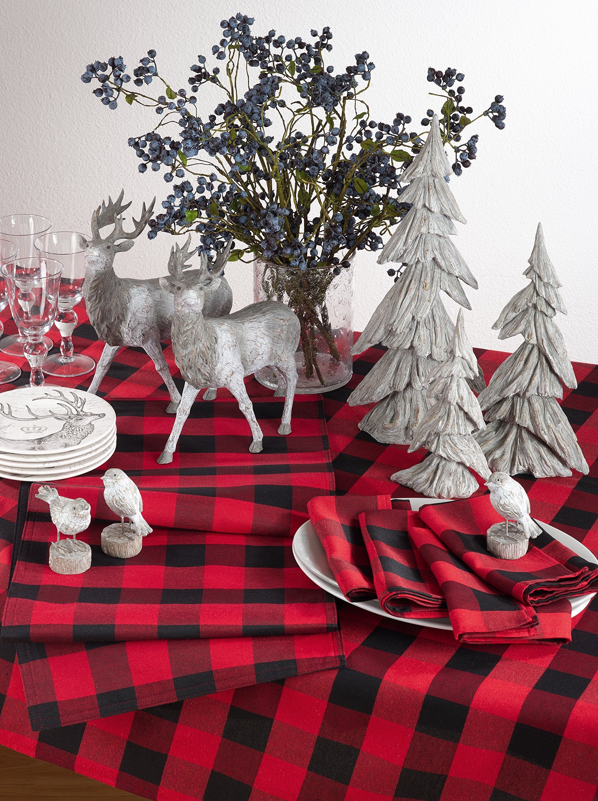SARO LIFESTYLE Cotton Blend Buffalo Plaid Tablecloth  70''  Red