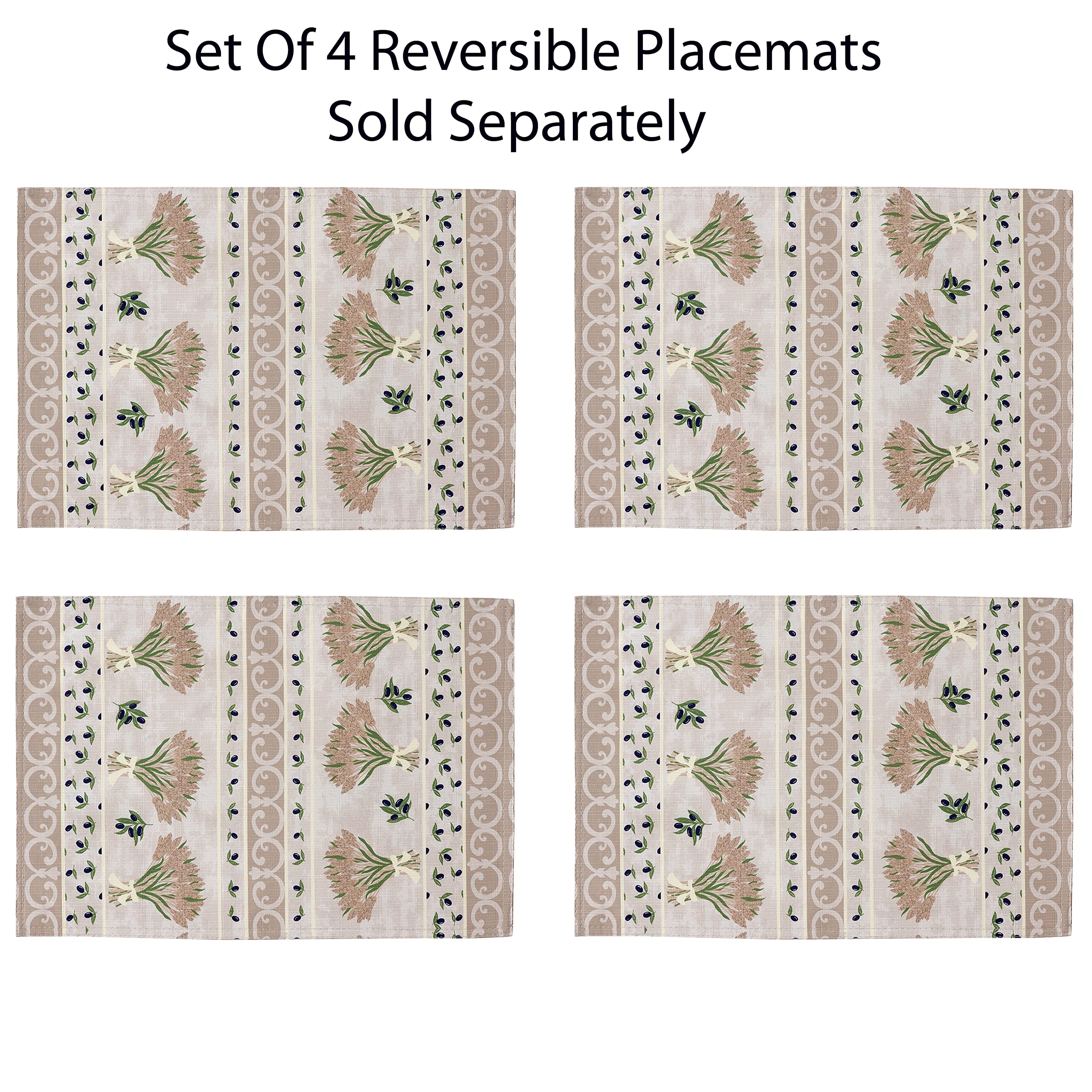 Home Bargains Plus Square Fabric Napkins, Set Of 8 Napkins, Wheat And Olives Print, Indoor Outdoor Stain And Water Resistant Fab