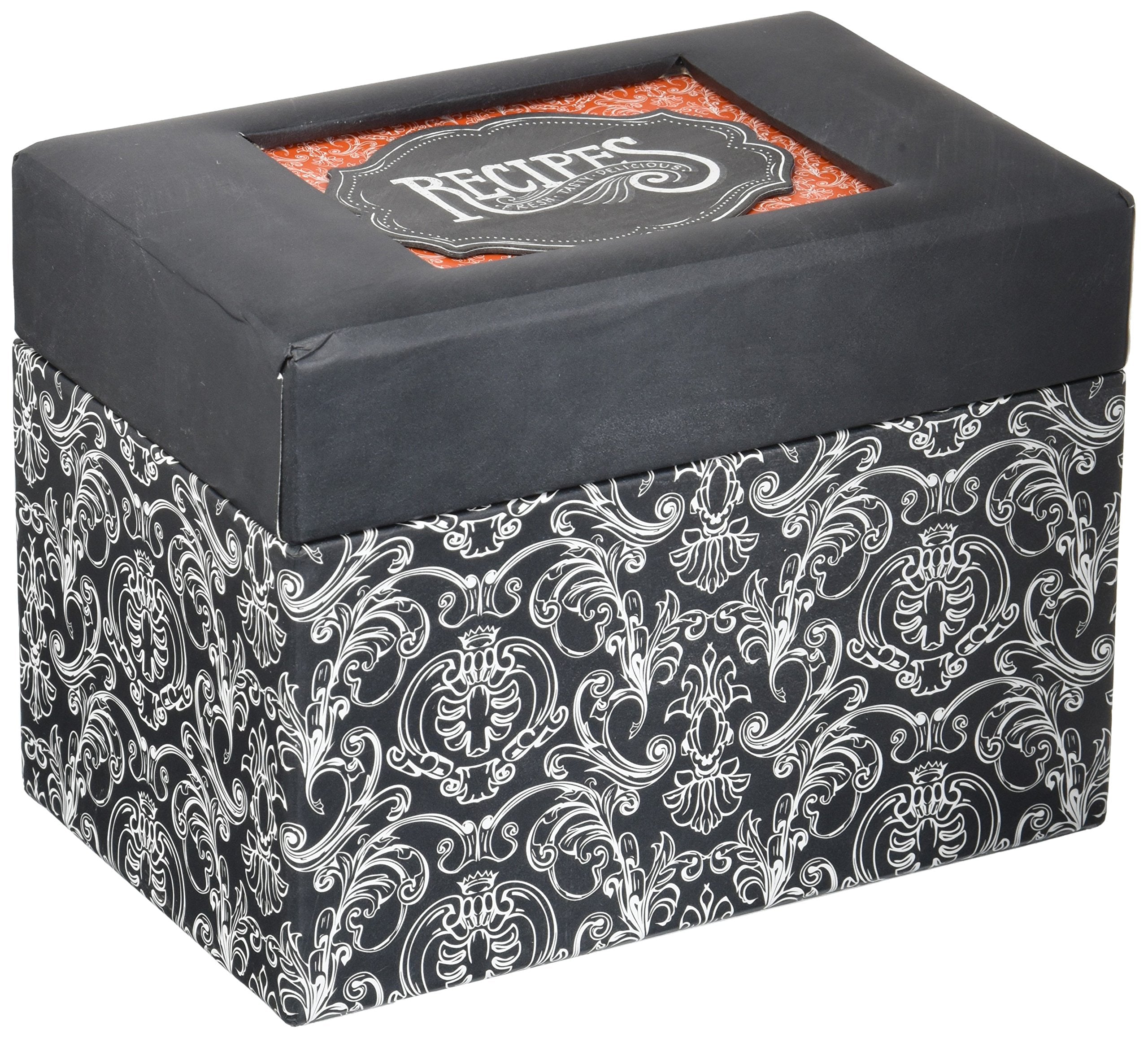 C.R. Gibson Colorful Patterned Recipe File Box, Includes 12 Tabbed Divider Cards, With 40 Coordinating 4'' X 6'' Recipe Cards -