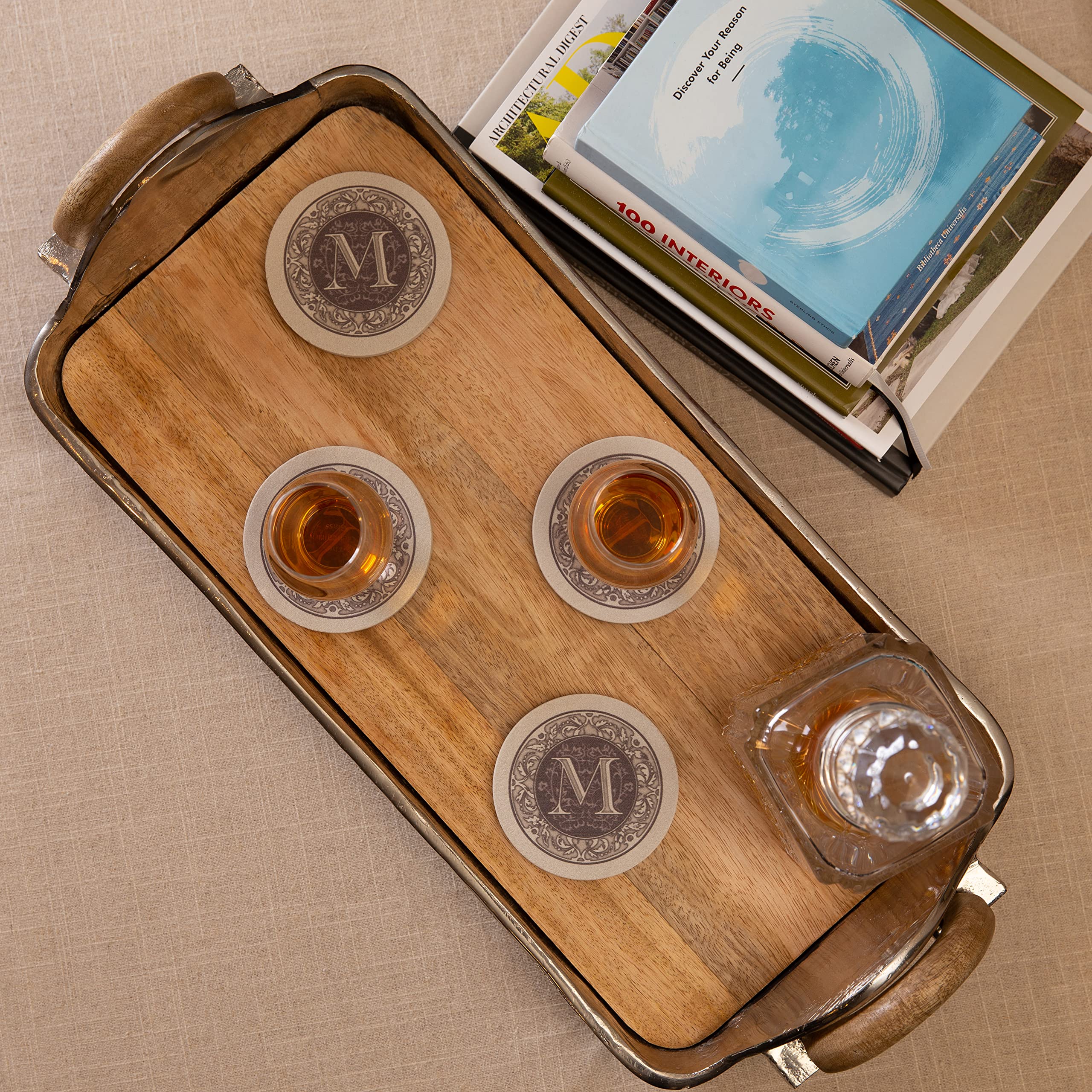 Thirstystone 4-Pack Monogram Letter M    Sandstone Coasters Manufactured In The Usa Decorative, Absorbent, Easily Wipes Clean