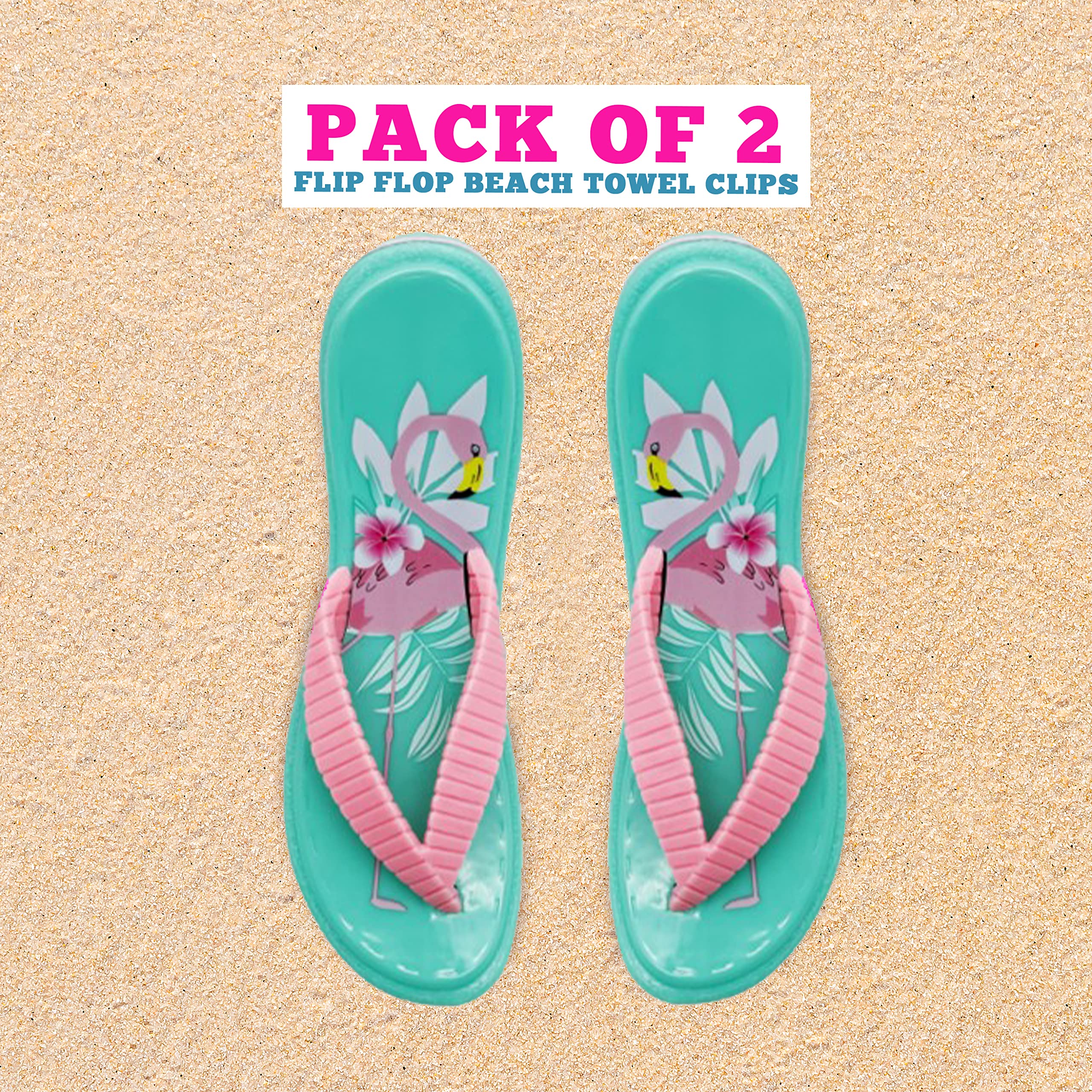 PERFORMORE Flip Flop Beach Towel Clips (Turquoise)  Set of 2  Portable Towel Holder Clips  Secure Clips for Beach Chairs Deck Patio Pool Boat Cruise Lounge Chair Accessories