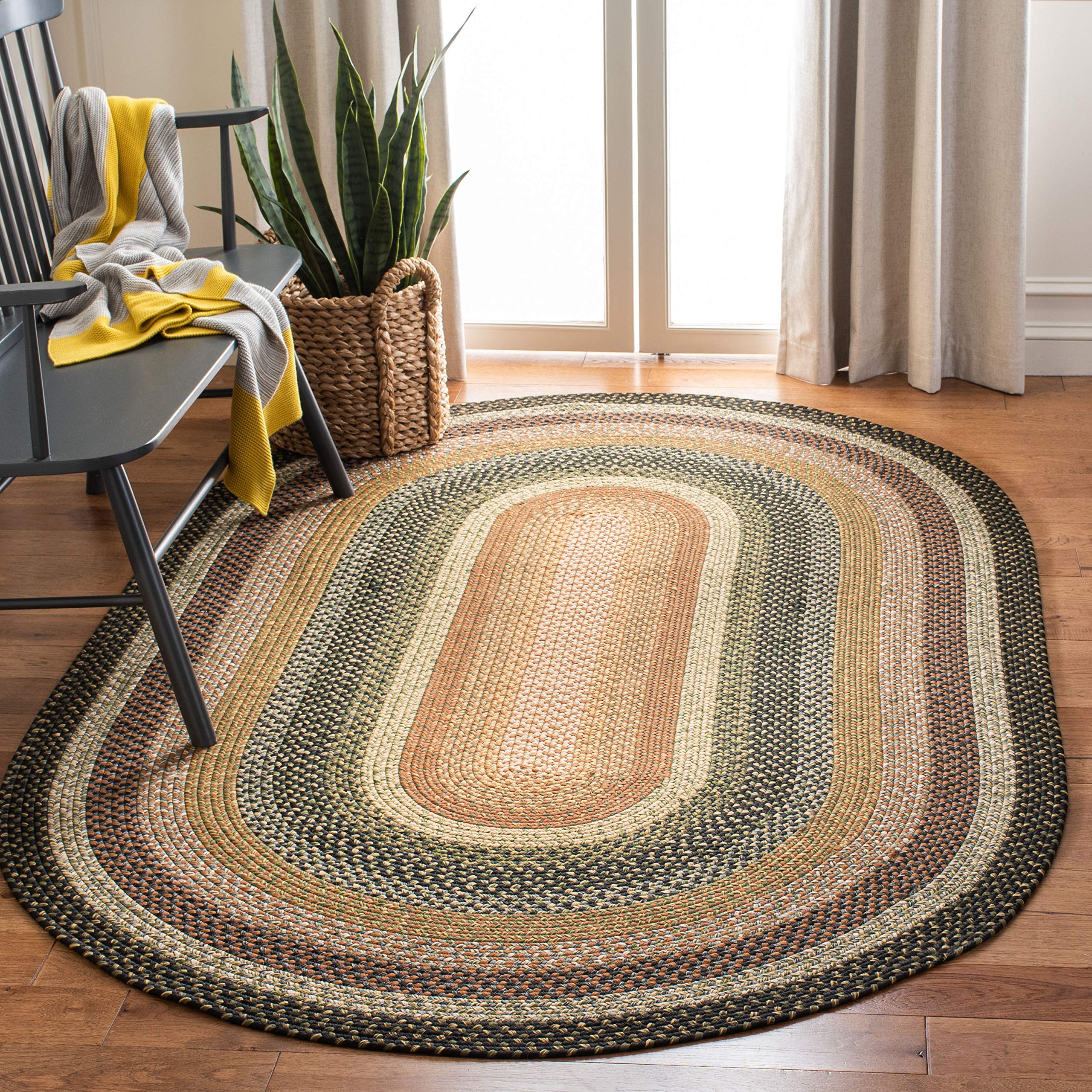 SAFAVIEH Braided Collection Area Rug - 3 x 5 Oval, Multi, Handmade Country Cottage Reversible, Ideal for High Traffic Areas in