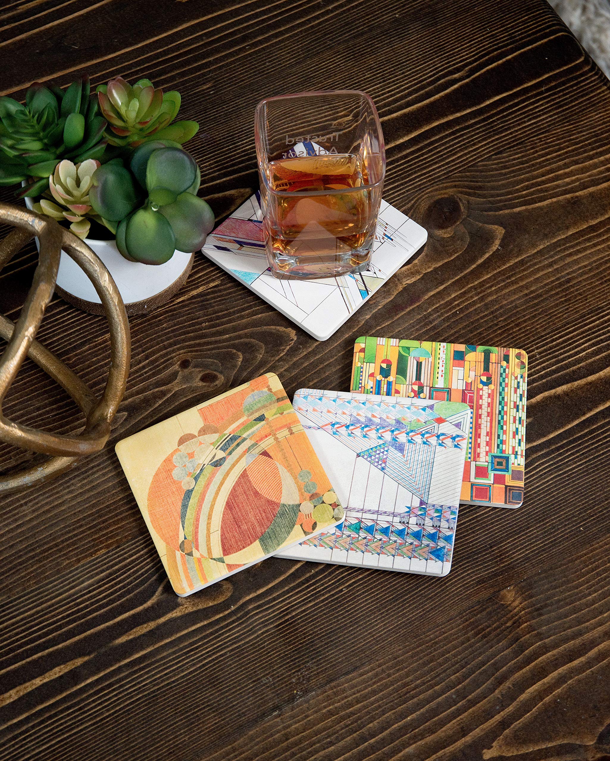 Coasterstone 1 Absorbent Stone Coasters, Frank Lloyd Wright Liberty Covers I   , 4.25'', Authentic Flw
