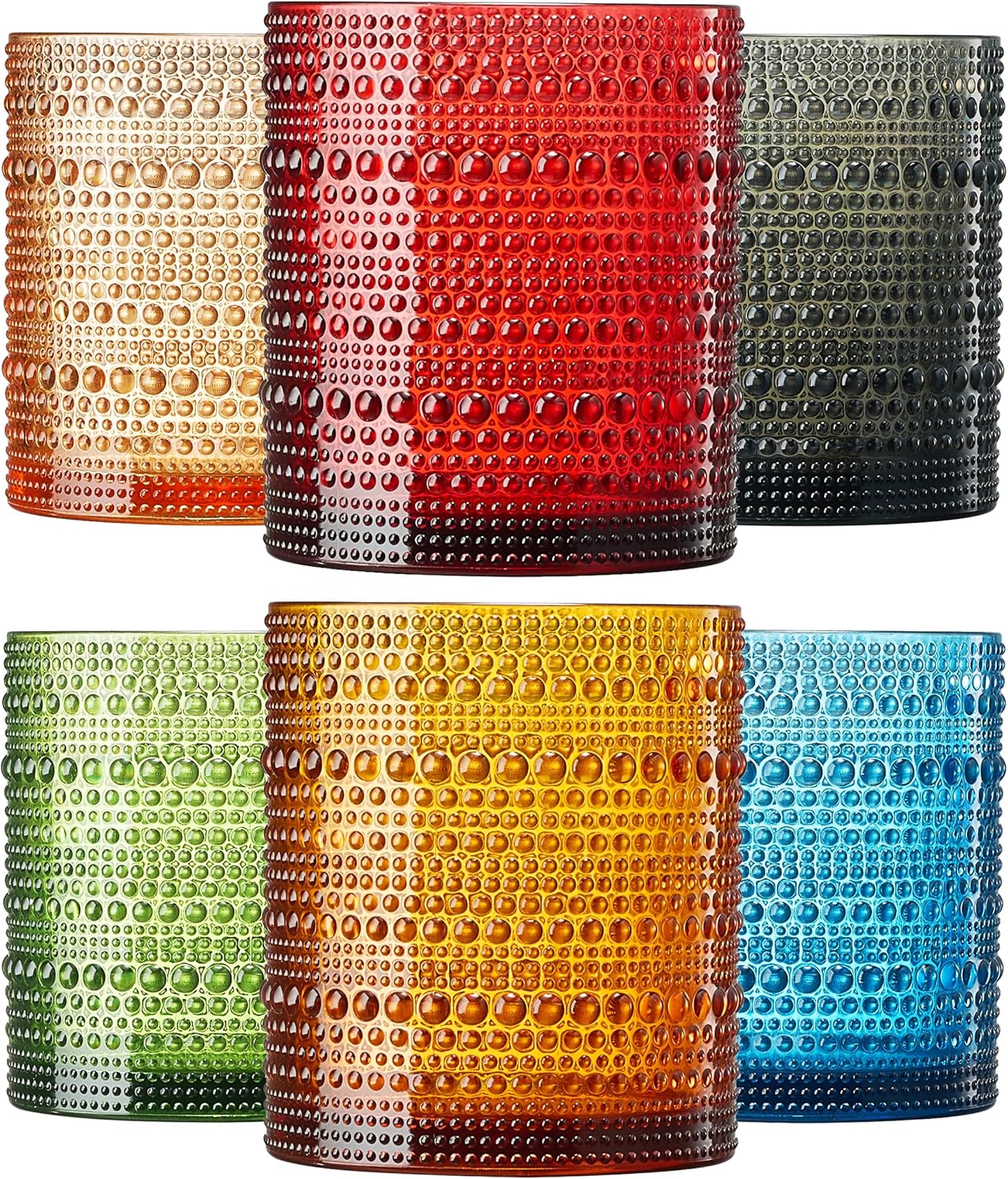 Khen Hobnail Acrylic Lowball Glasses – Retro-Inspired Set of 6 10 oz