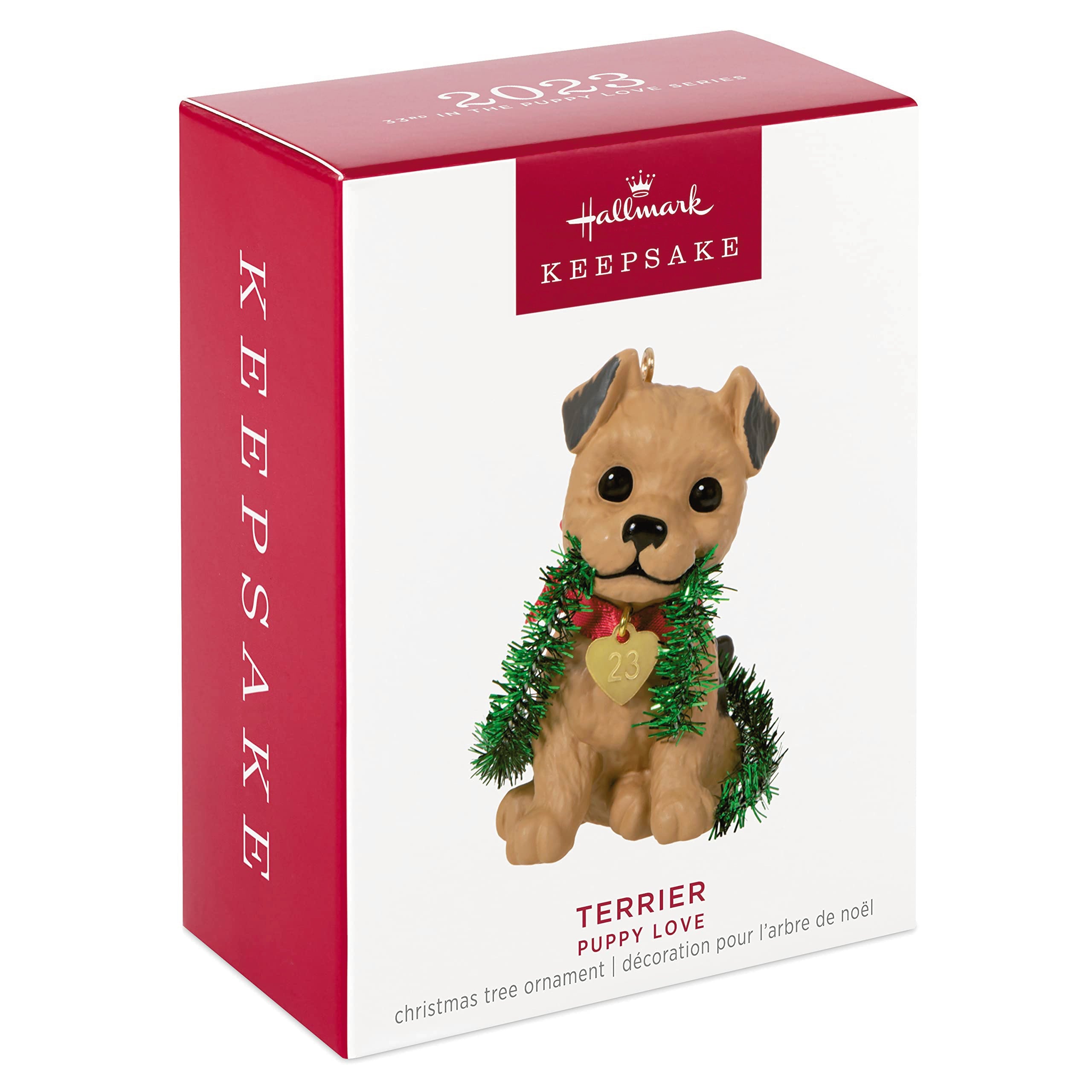 Hallmark Keepsake Puppy Love Terrier Ornament 2023, Plastic Dog Gift, Model 1599QXR8177