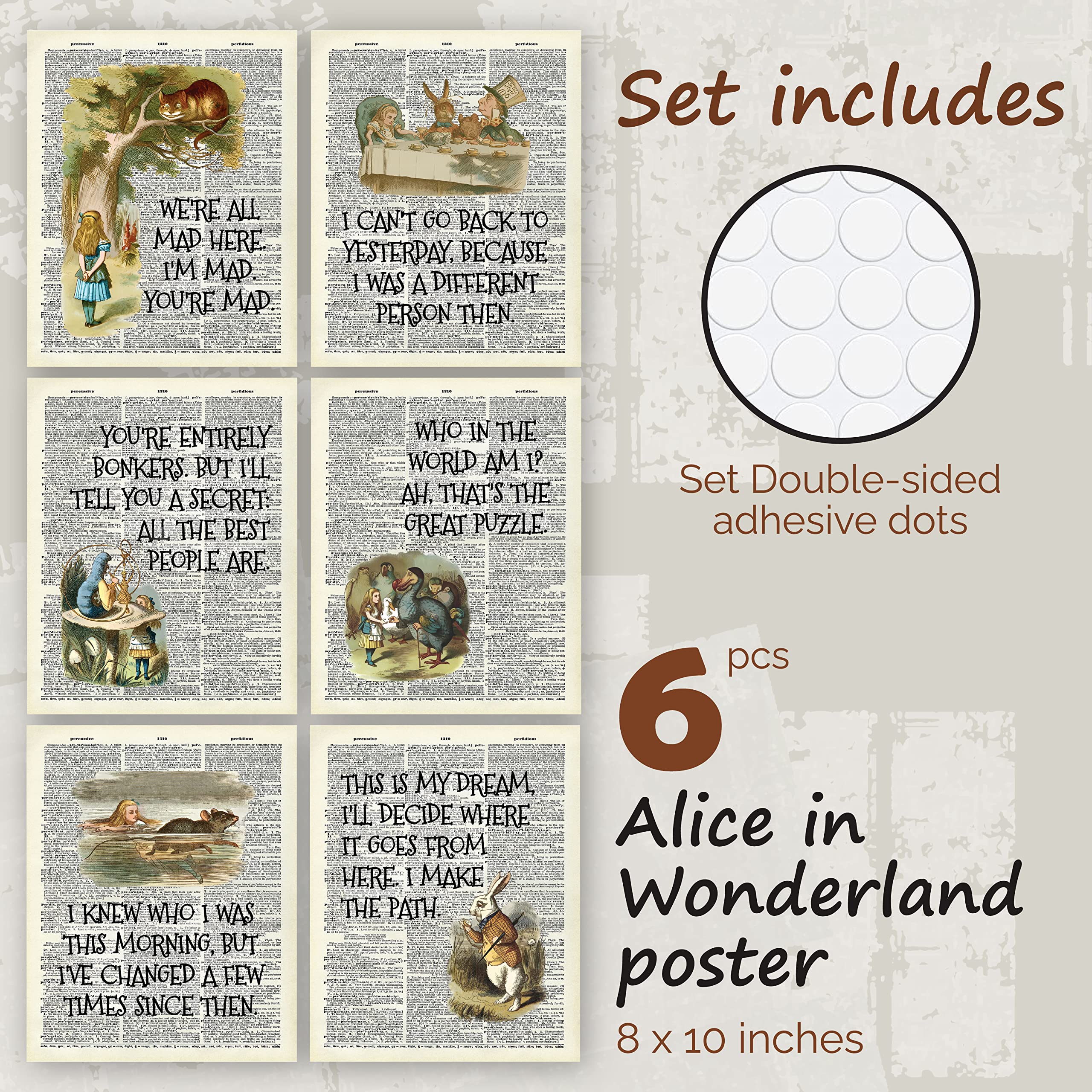 97 Decor Alice Decor - Wonderland Poster Set, Vintage Alice Dictionary Quotes Wall Art Print, Alice Painting Artwork Home Decora