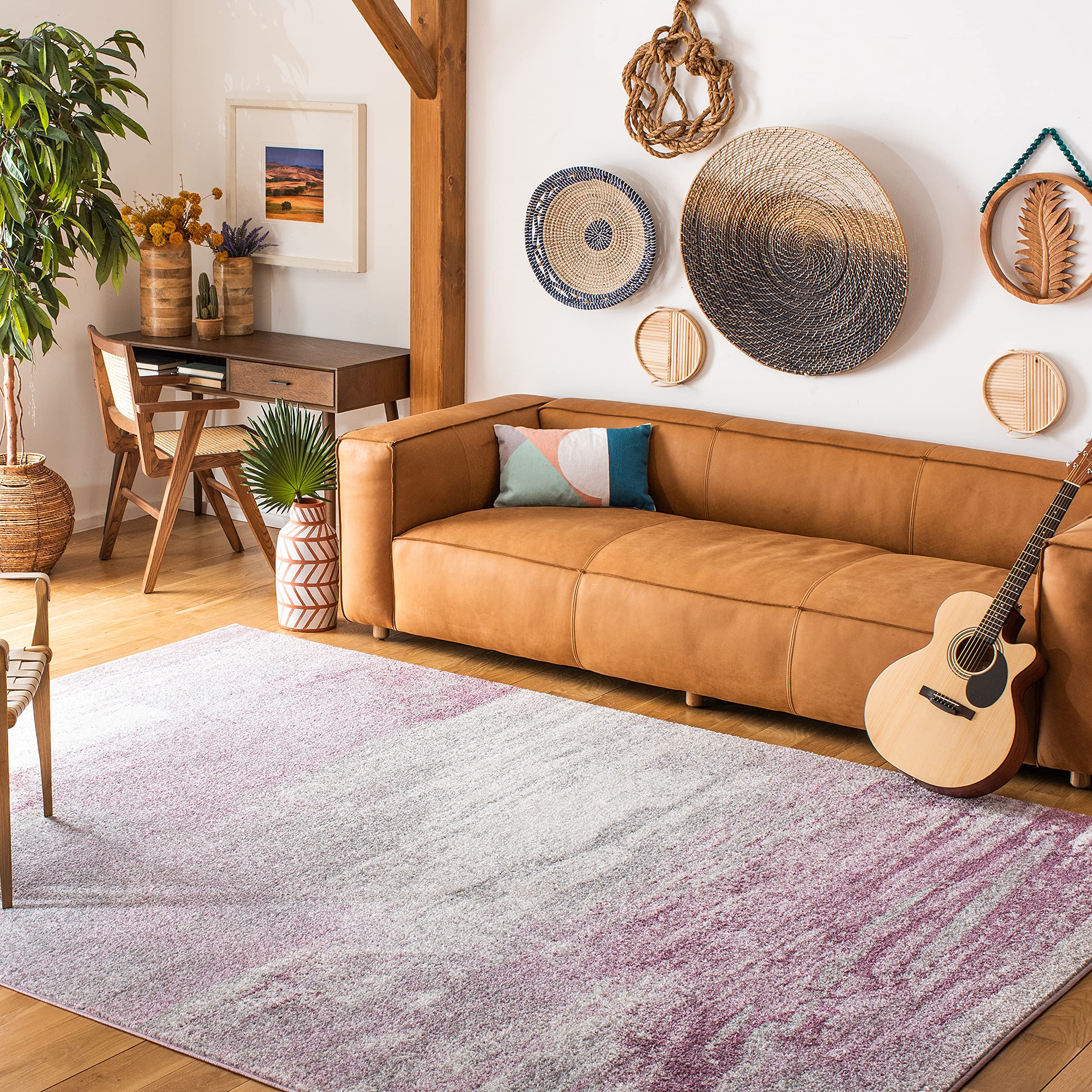SAFAVIEH Adirondack Collection Area Rug - 8 Square, Grey & Purple, Modern Abstract Design, Non-Shedding & Easy Care, Ideal for 