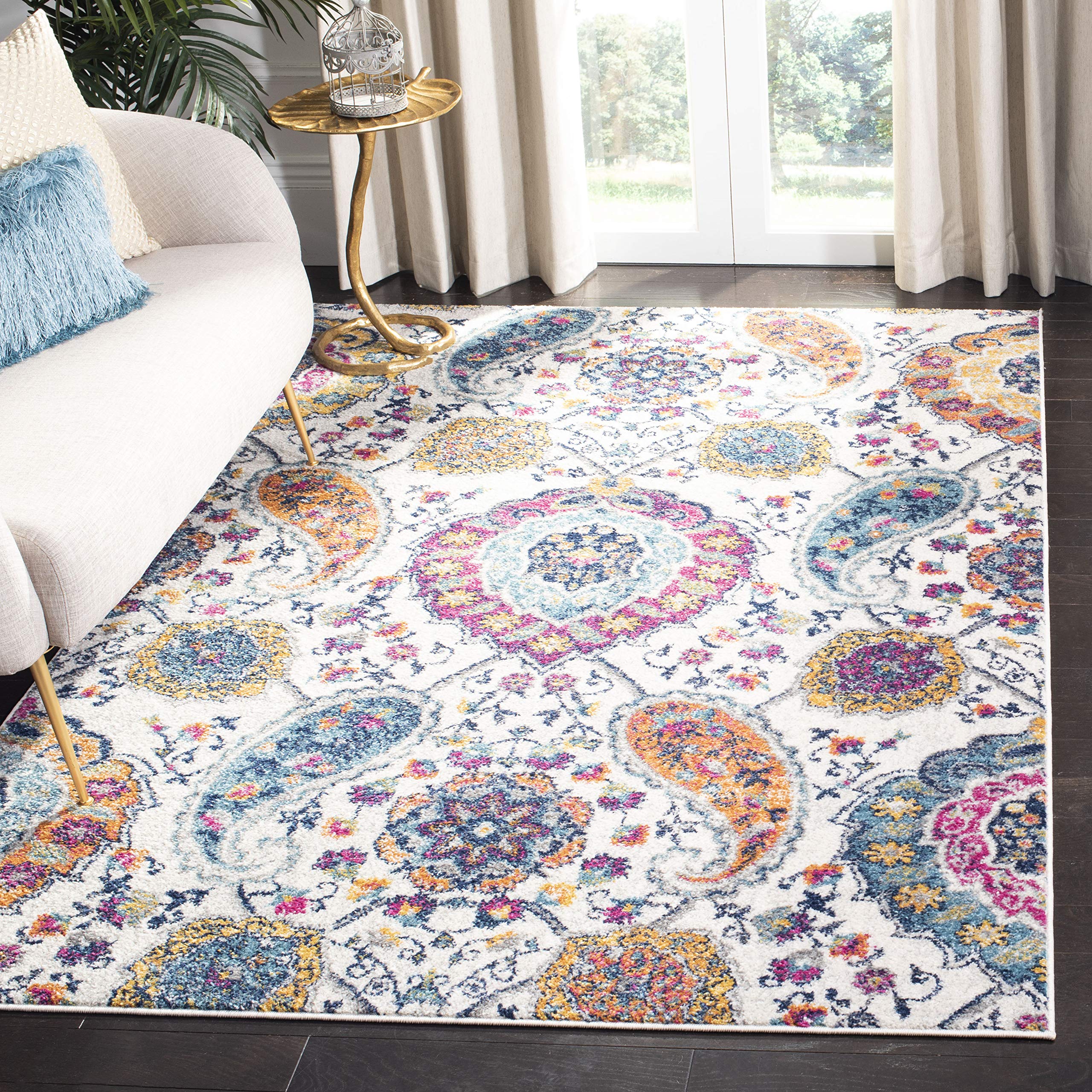 SAFAVIEH Madison Collection Area Rug - 67 x 92, Cream & Multi, Boho Chic Glam Paisley Design, Non-Shedding & Easy Care, Ideal 