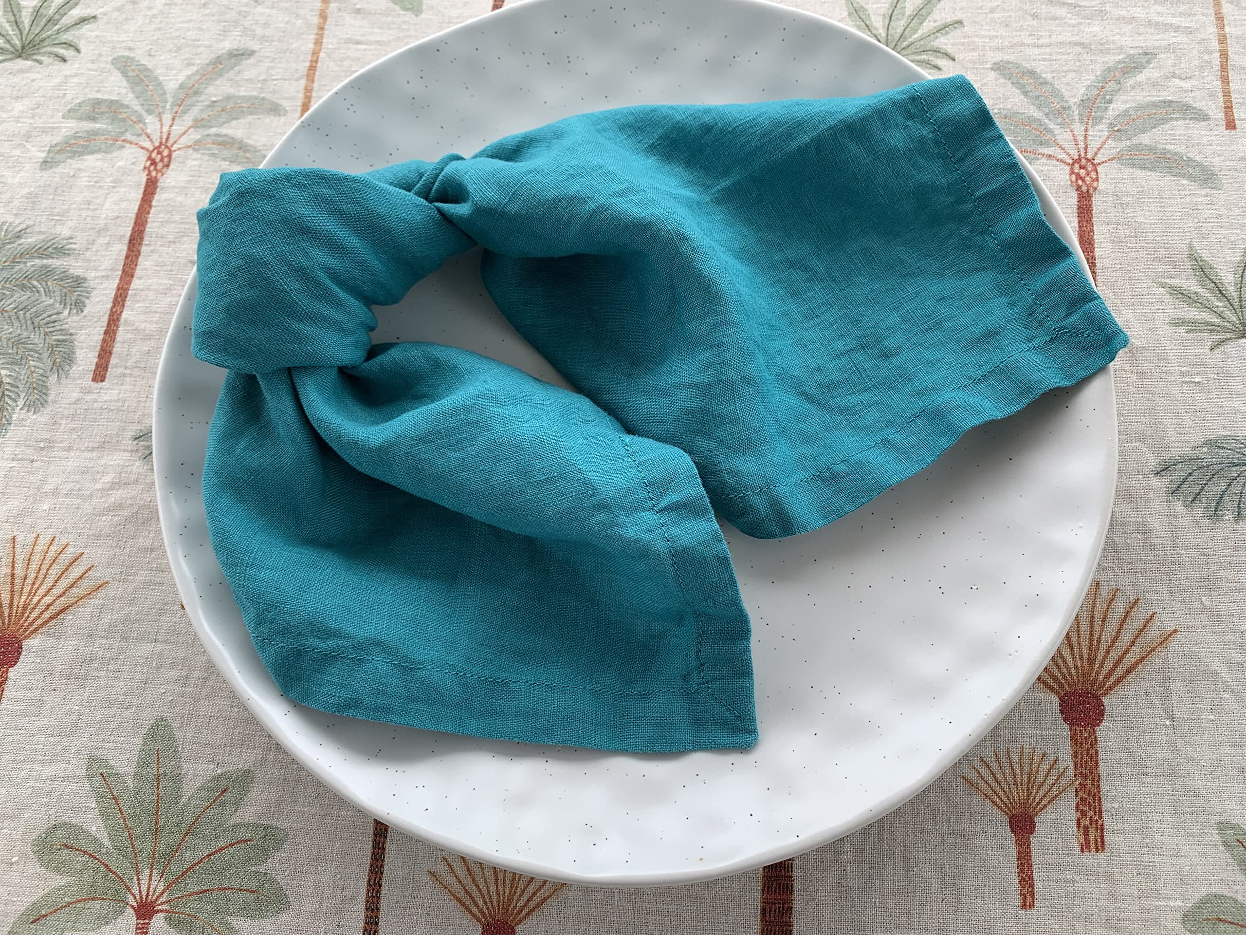 Linen Napkins -100% French Flax - Stonewashed Pure Linen Cloth Napkins - Size 18 Inch X 18 Inch - Set Of 4, Tropics (Tropical Te