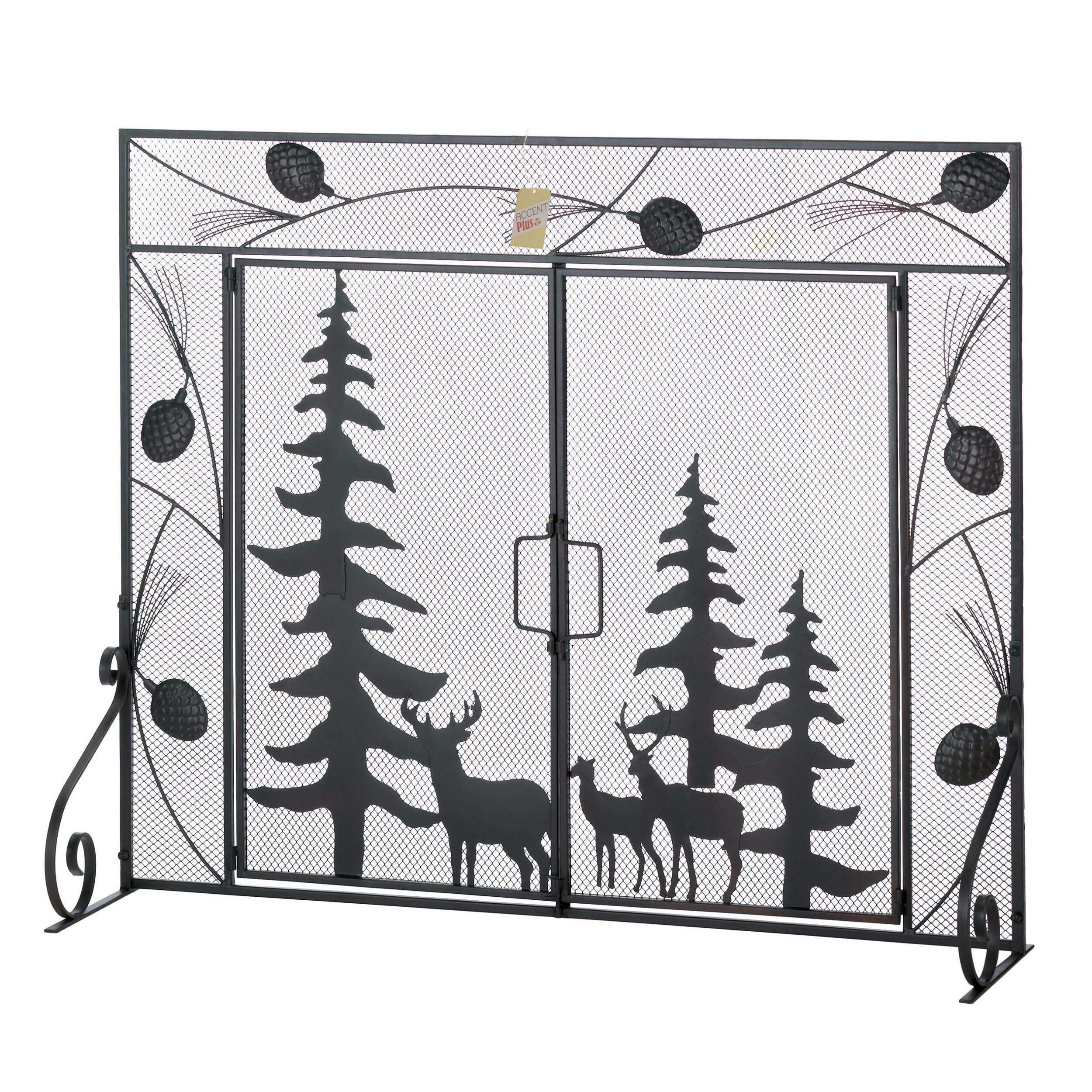 Zings & Thingz 57071351 Pine Forest Fireplace Screen  Black