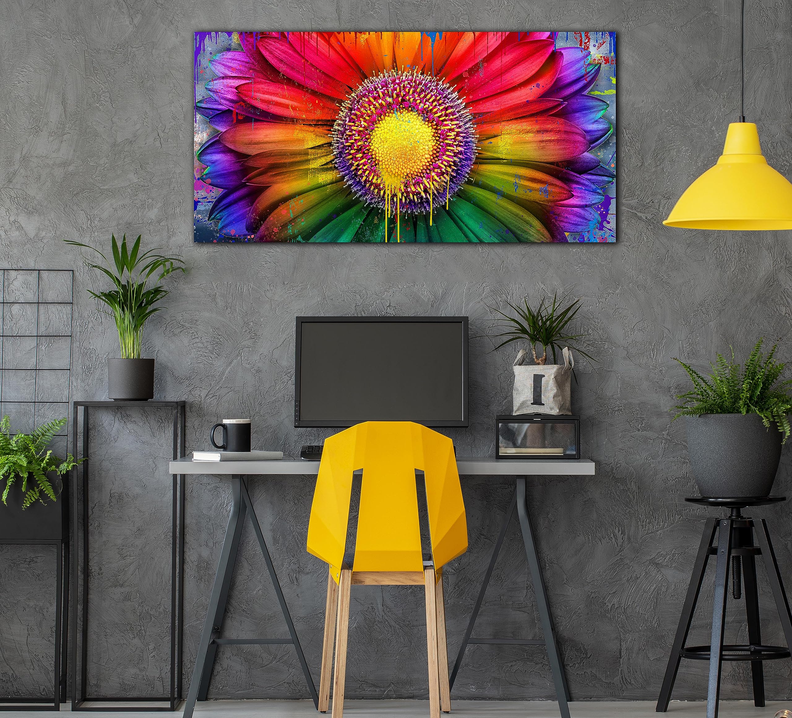 Large Red Flower Artwork For Living Room, 30X60 Inch - Abstract Daisy Flower Bedroom Paintings, Nature Watercolor Floral Paintin