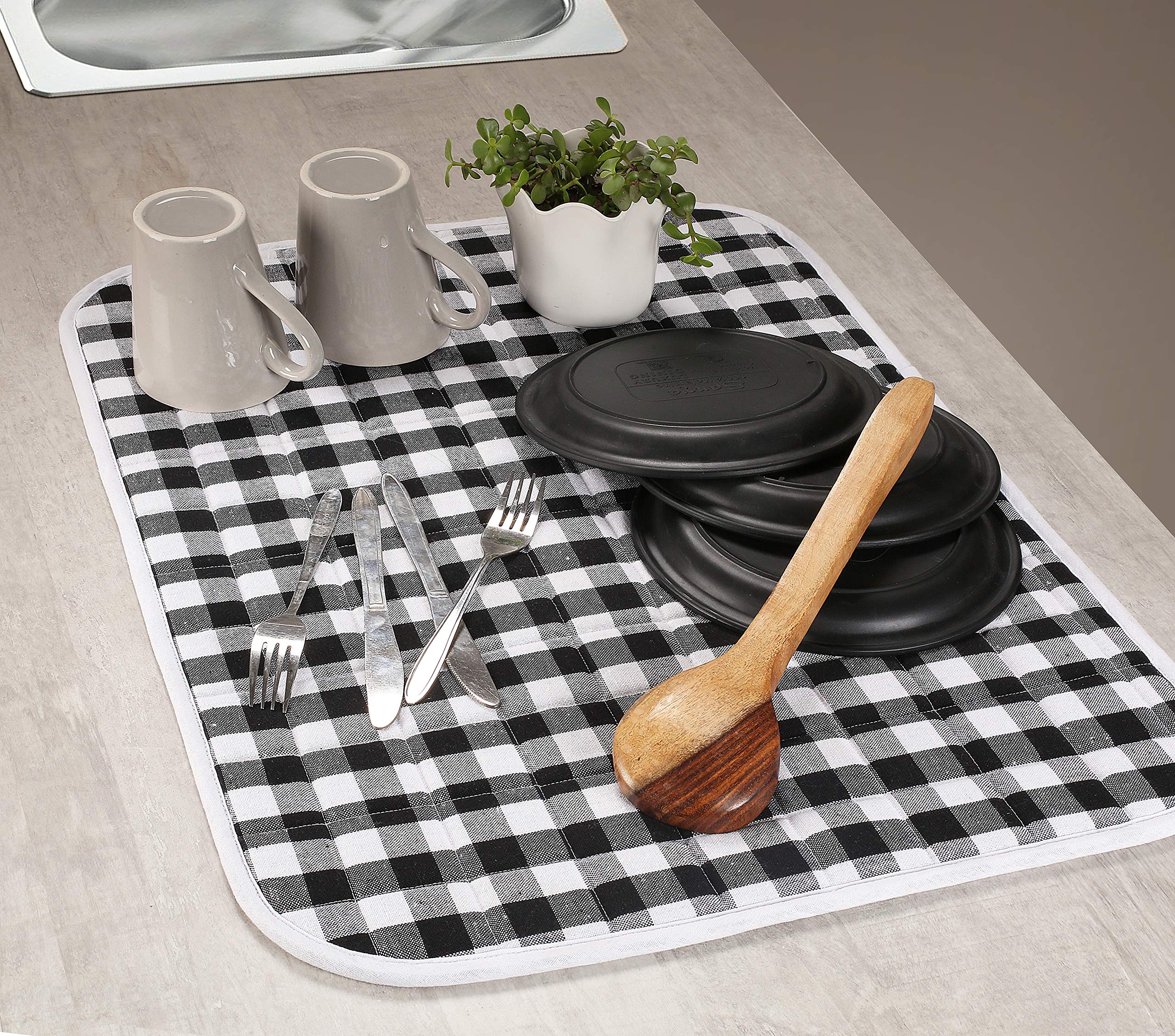 2-Piece Dish Drying Mat Set Extra Large 18''X24'' Buffalo Classic Check Plaid - Black,Dish Drying Mat,Buffalo Check Drying Mat,B