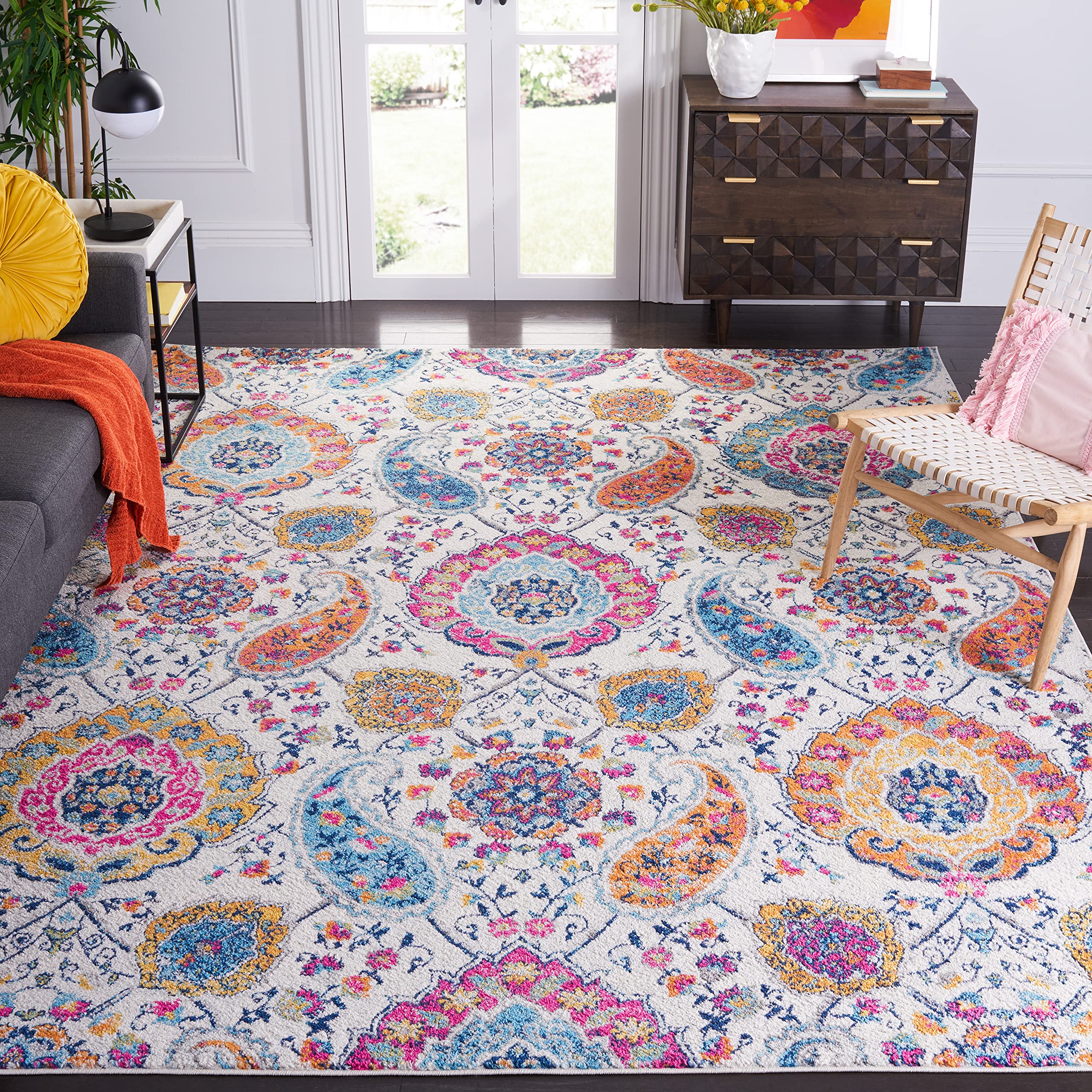 SAFAVIEH Madison Collection Area Rug - 10 x 14, Cream & Multi, Boho Chic Glam Paisley Design, Non-Shedding & Easy Care, Ideal 