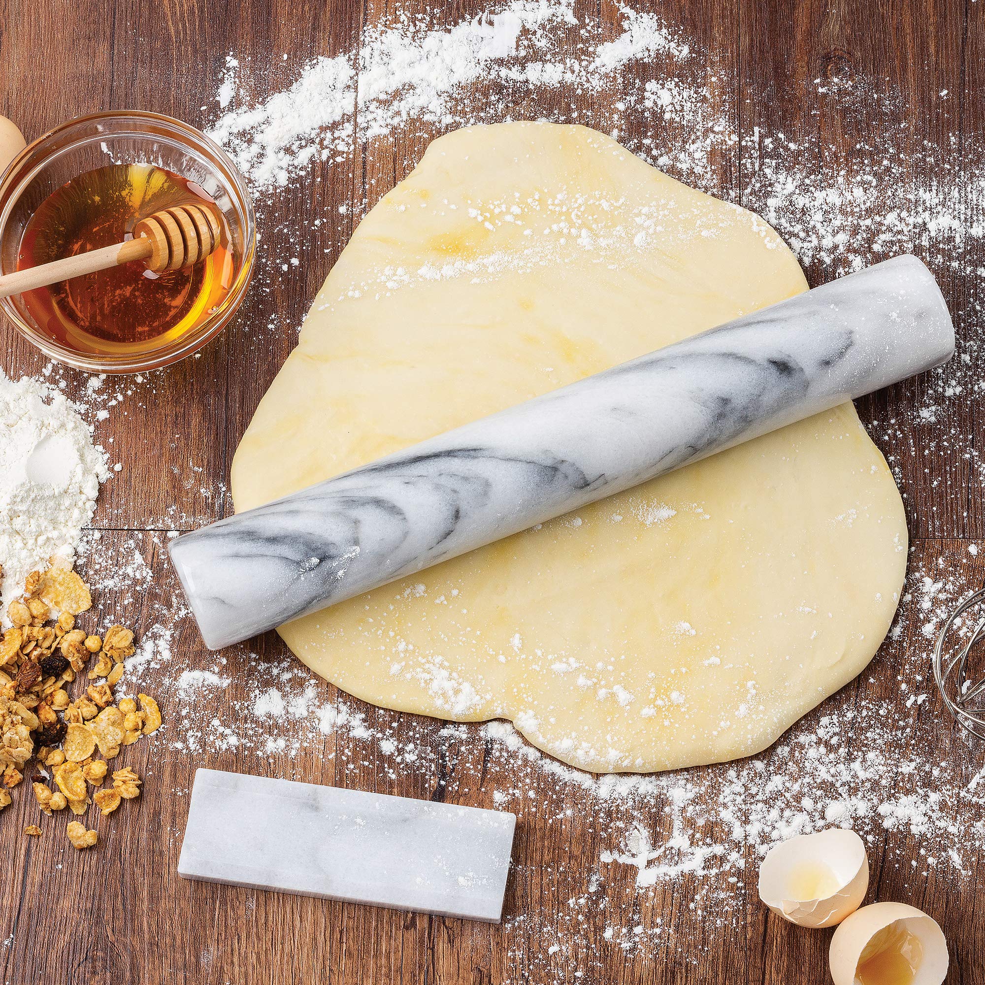 Fox Run French Marble Rolling Pin With Base, White, 3 X 12 X 3 Inches