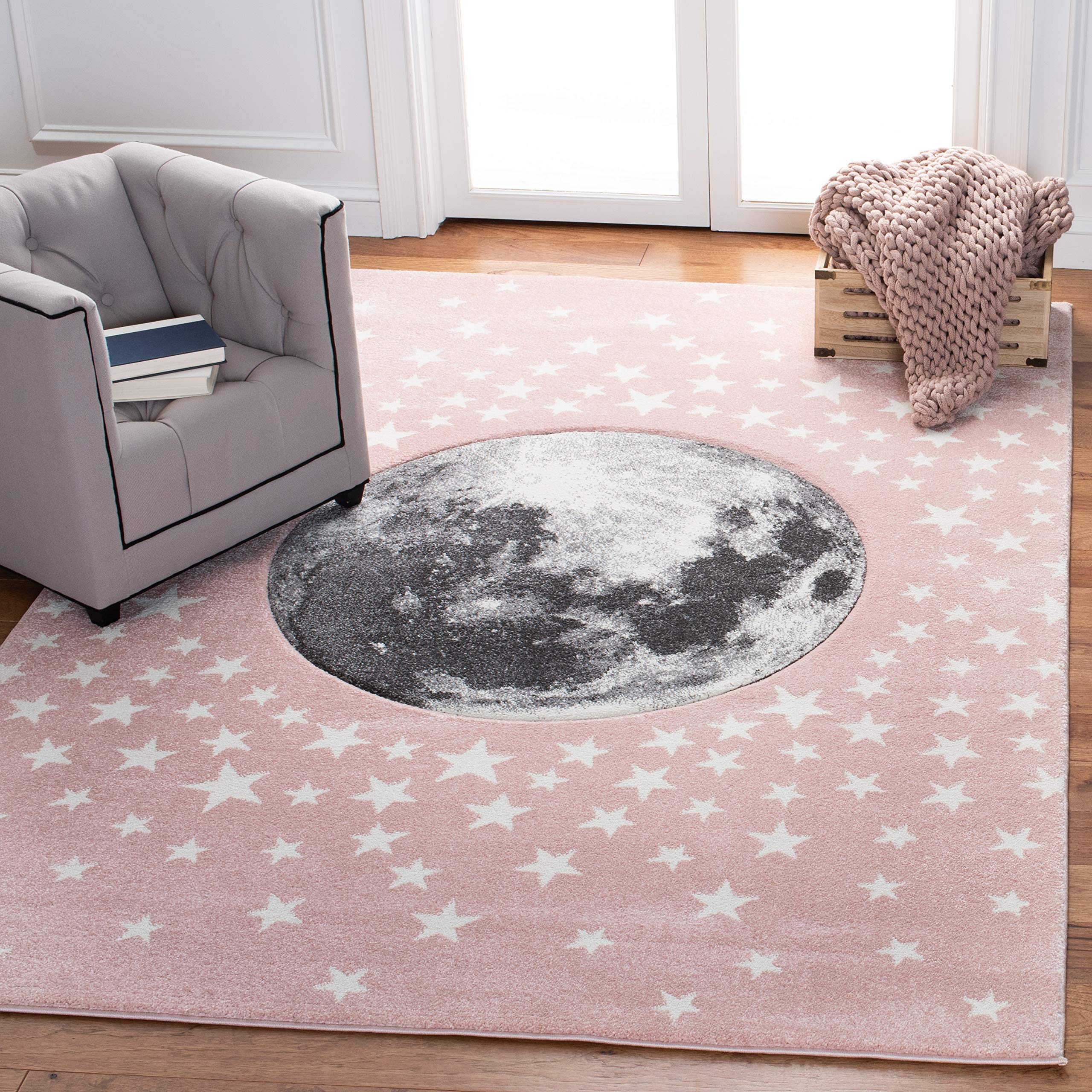 SAFAVIEH Carousel Kids Collection Accent Rug - 33 x 53, Pink & Grey, Non-Shedding & Easy Care, Ideal for High Traffic Areas fo