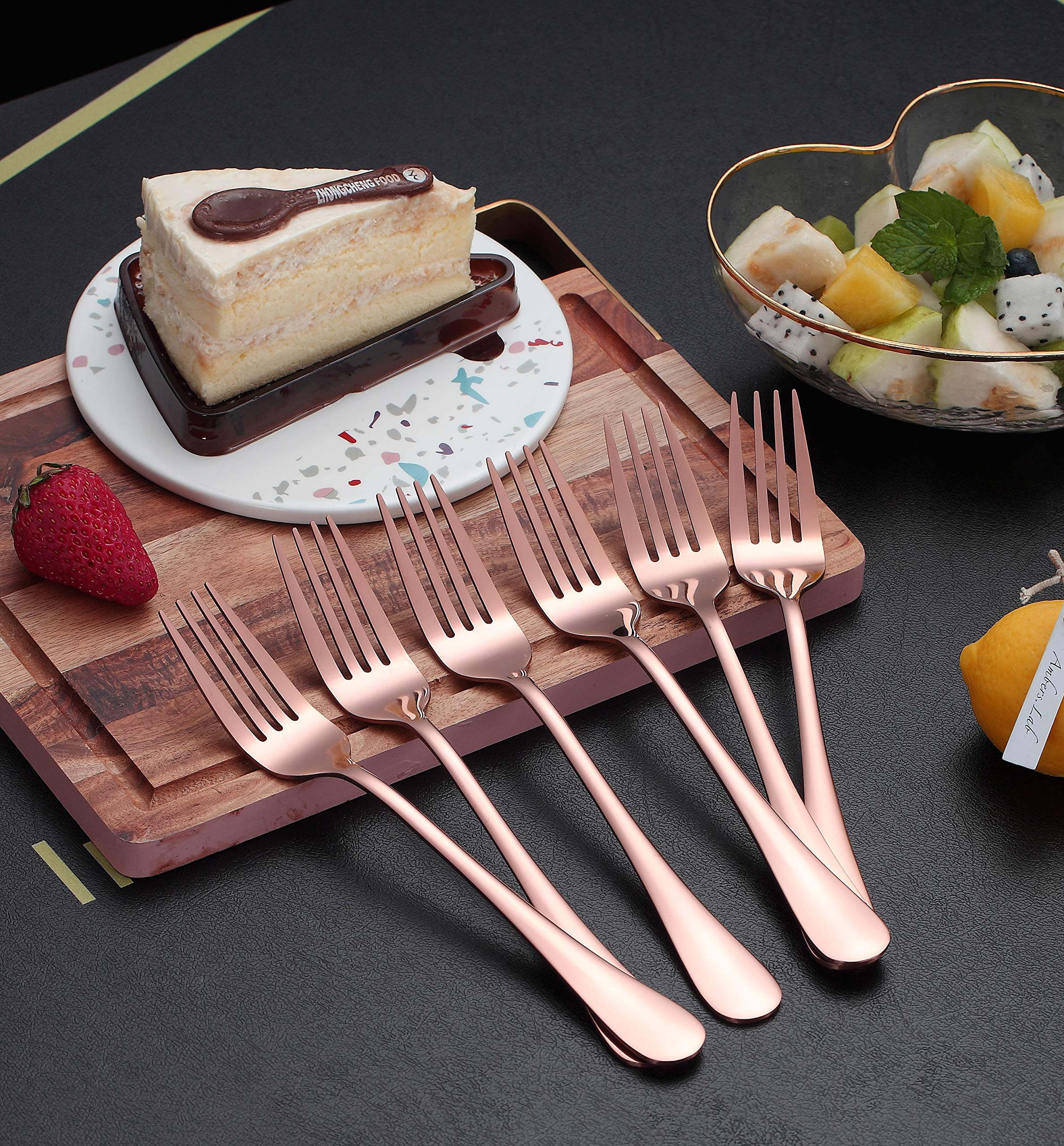Kyraton Rose Gold Dinner Fork 6 Pieces  Stainless Steel 8.17 Inch Forks Rose Gold Titanium Plating Silverware  Copper Forks Set of 6