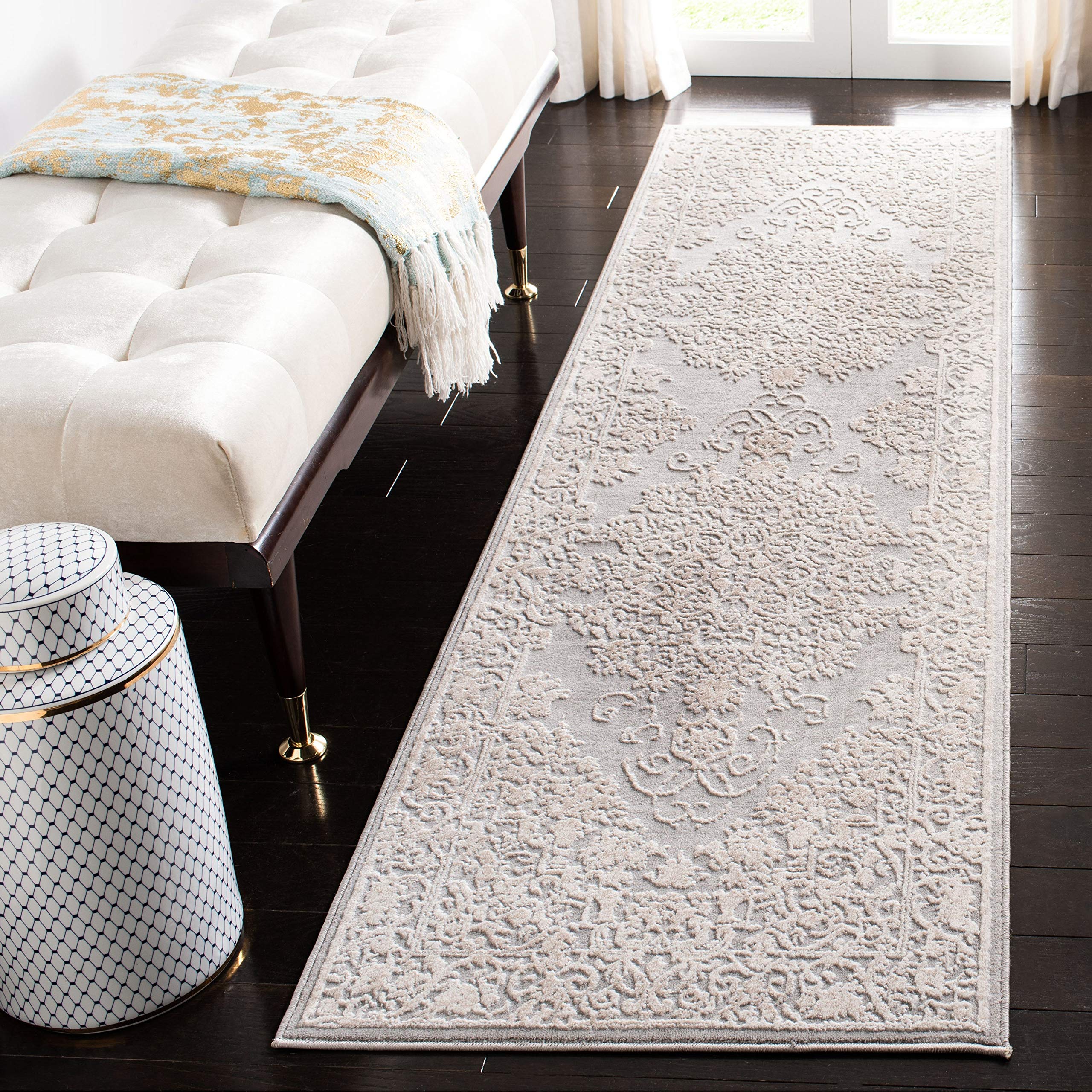 SAFAVIEH Reflection Collection Runner Rug - 23 x 10, Light Grey & Cream, Vintage Distressed Design, Non-Shedding & Easy Care, 