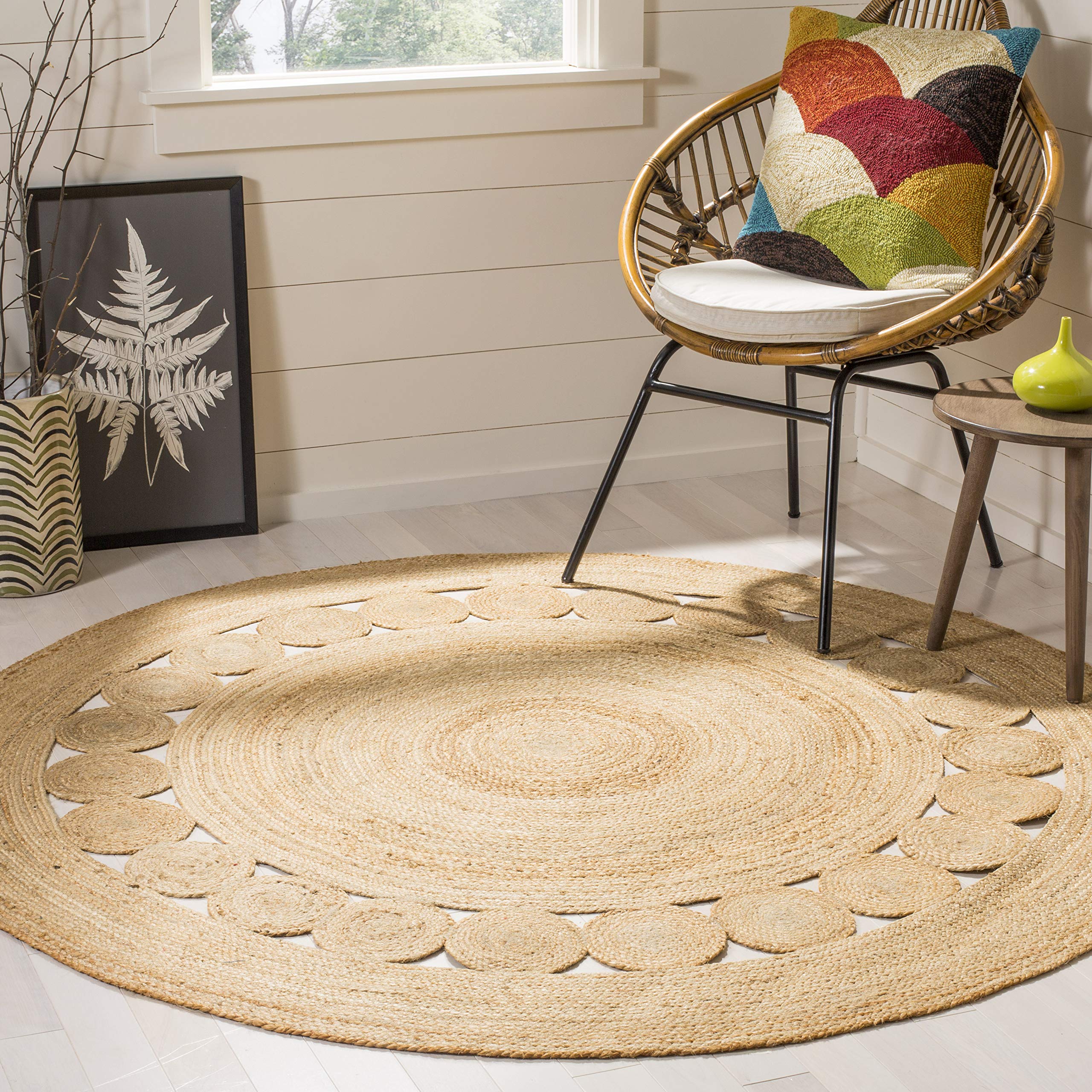 SAFAVIEH Natural Fiber Round Collection 10 Round Natural NF364A Handmade Boho Charm Farmhouse Jute Area Rug