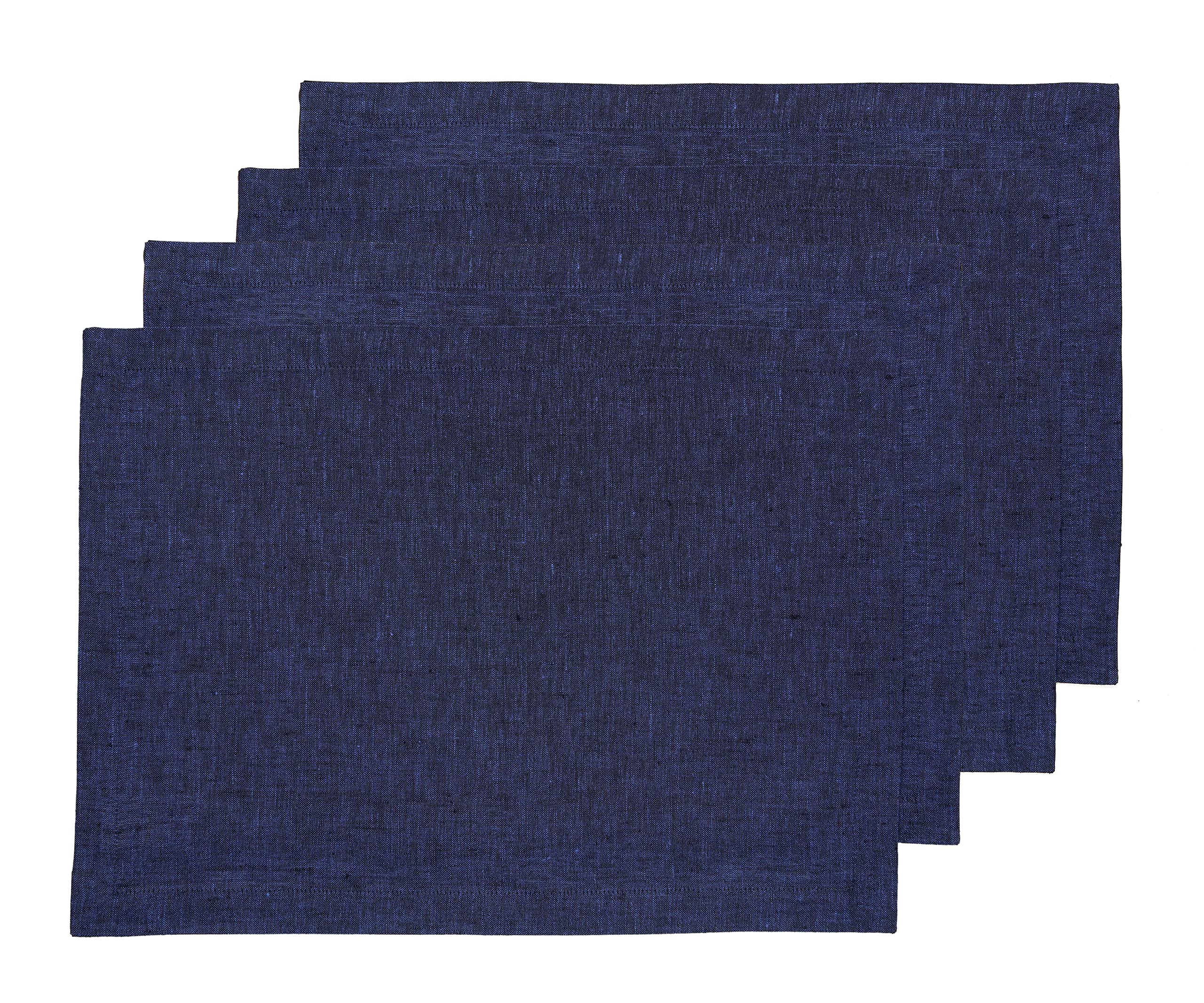 Solino Home Linen Placemats 19'' L X 14'' W Inch - 100% Pure Linen Chambray Navy Cloth Placemats Set Of 4 - Athena, Washable Fab