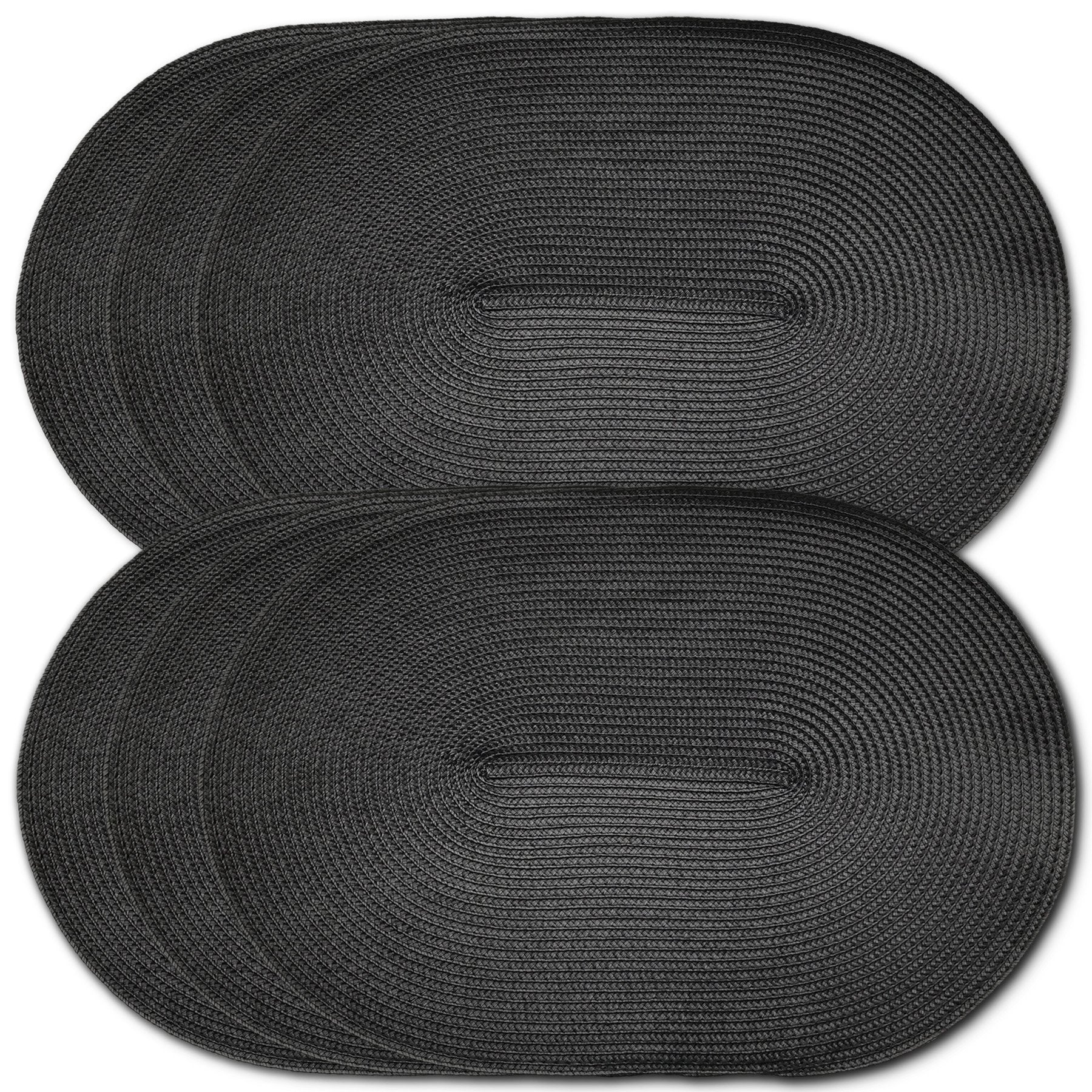 CAIT CHAPMAN HOME COLLECTION Oval Braided Woven Polypropylene Plastic Placemats (Black), Set of 6